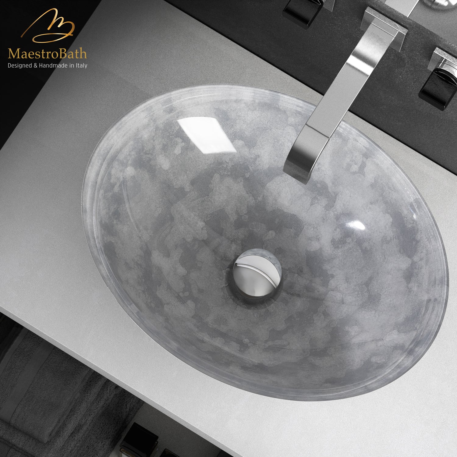 ATELIER LUNA OVAL GREY - Dual Textured Bathroom Vessel Sink