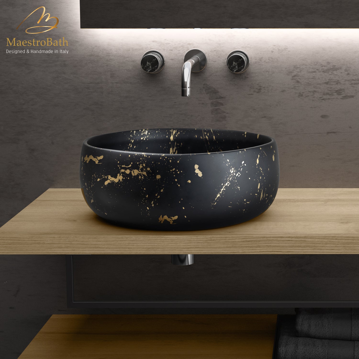 Schizzo Bathroom Vessel Sink | Black and Gold