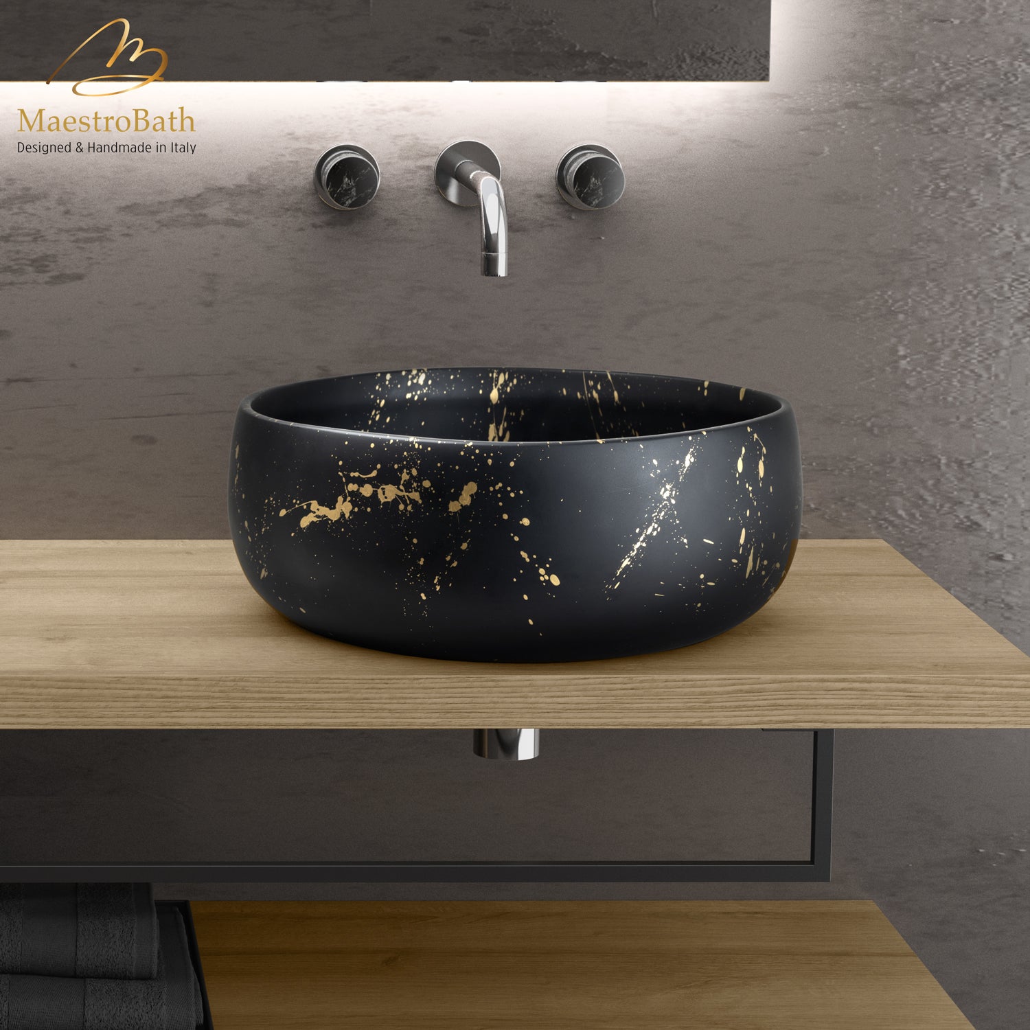 Schizzo Bathroom Vessel Sink | Black and Gold