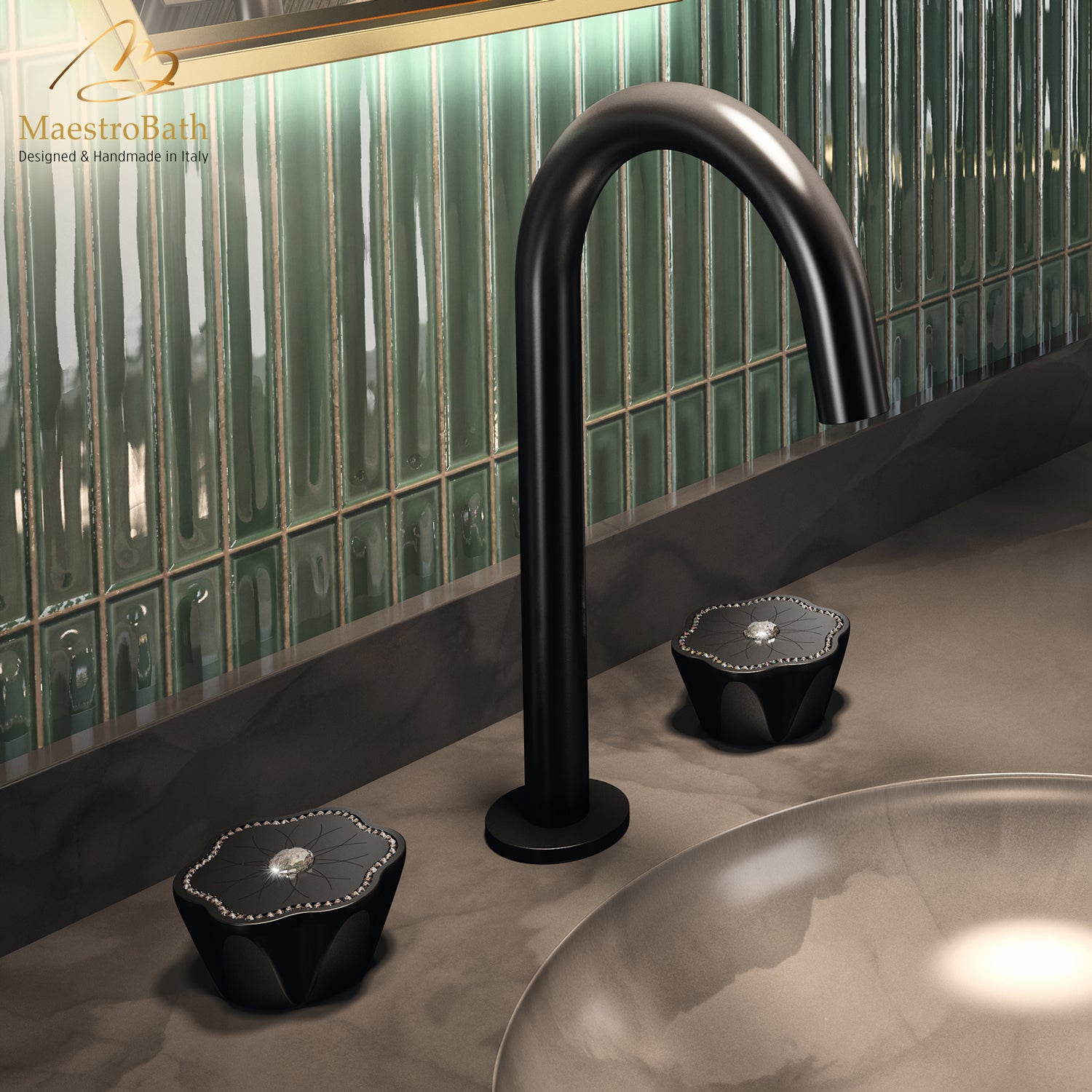 CLODETTE Luxury Curved 3-hole Bathroom Faucet | Black