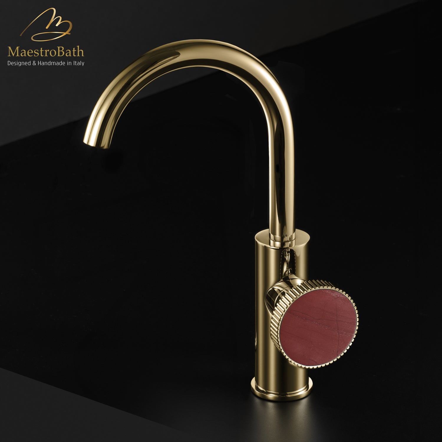 Preziosa Luxury Bathroom Faucet | Polished Gold #handles_Red Jasper