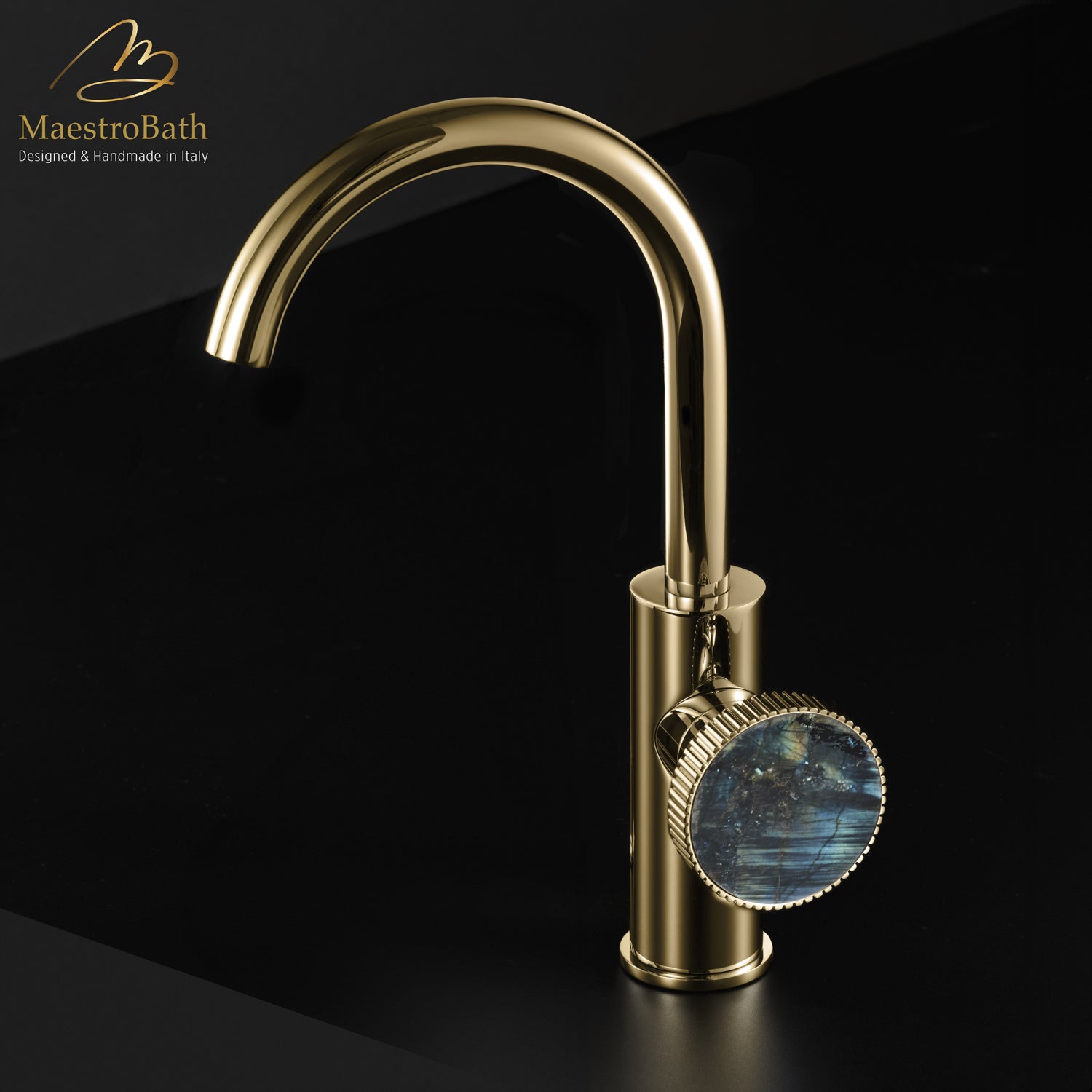 Preziosa Luxury Bathroom Faucet | Polished Gold #handles_Labradorite