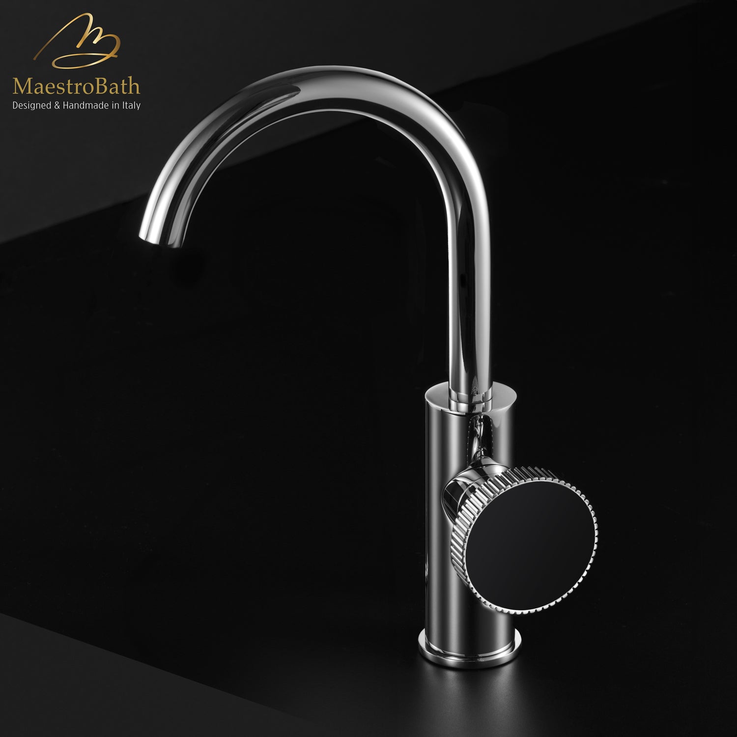 Preziosa Luxury Bathroom Faucet | Polished Chrome #handles_Black Obsidian