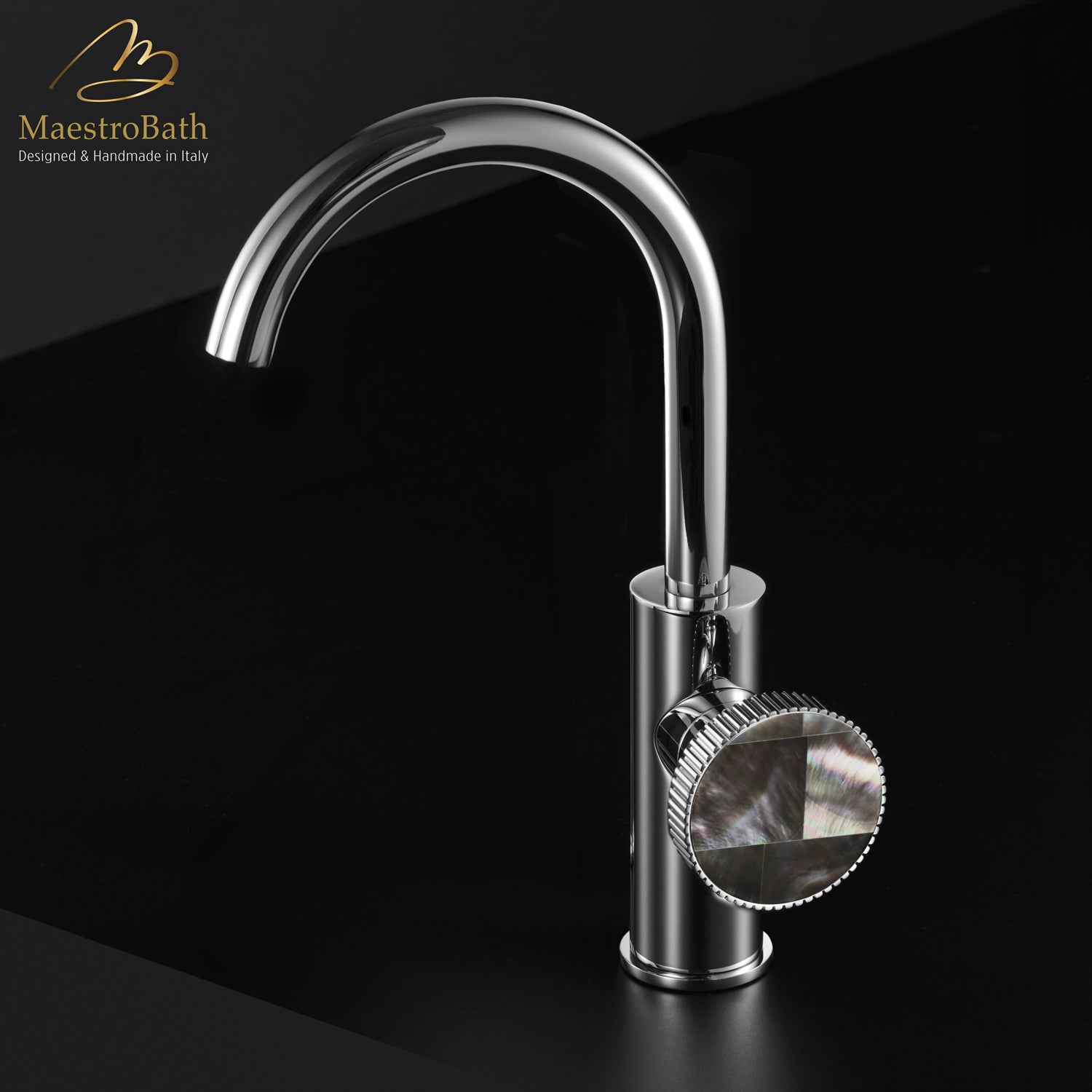 Preziosa Luxury Bathroom Faucet | Polished Chrome #handles_Mother of Pearl Grey
