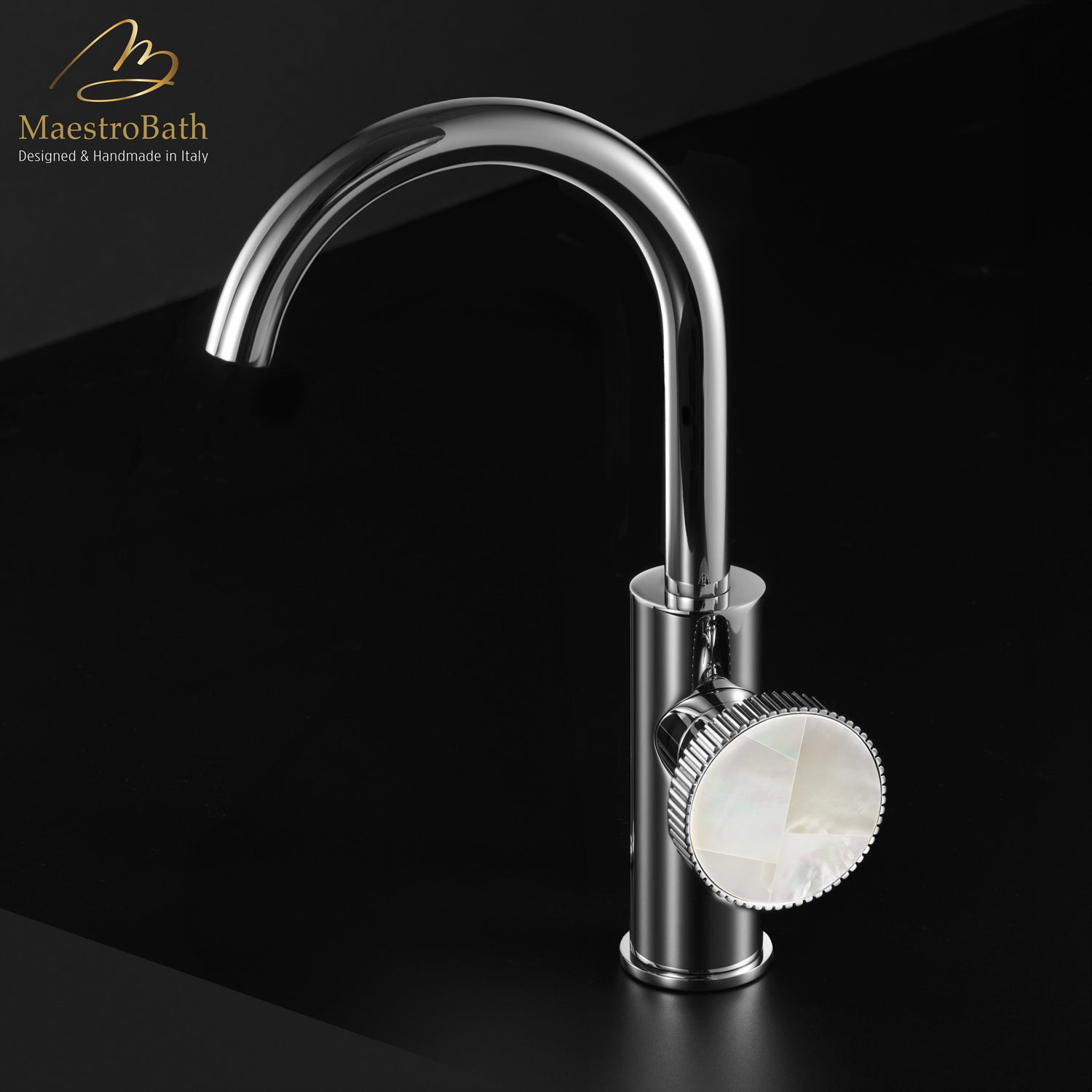 Preziosa Luxury Bathroom Faucet | Polished Chrome #handles_Mother of Pearl White
