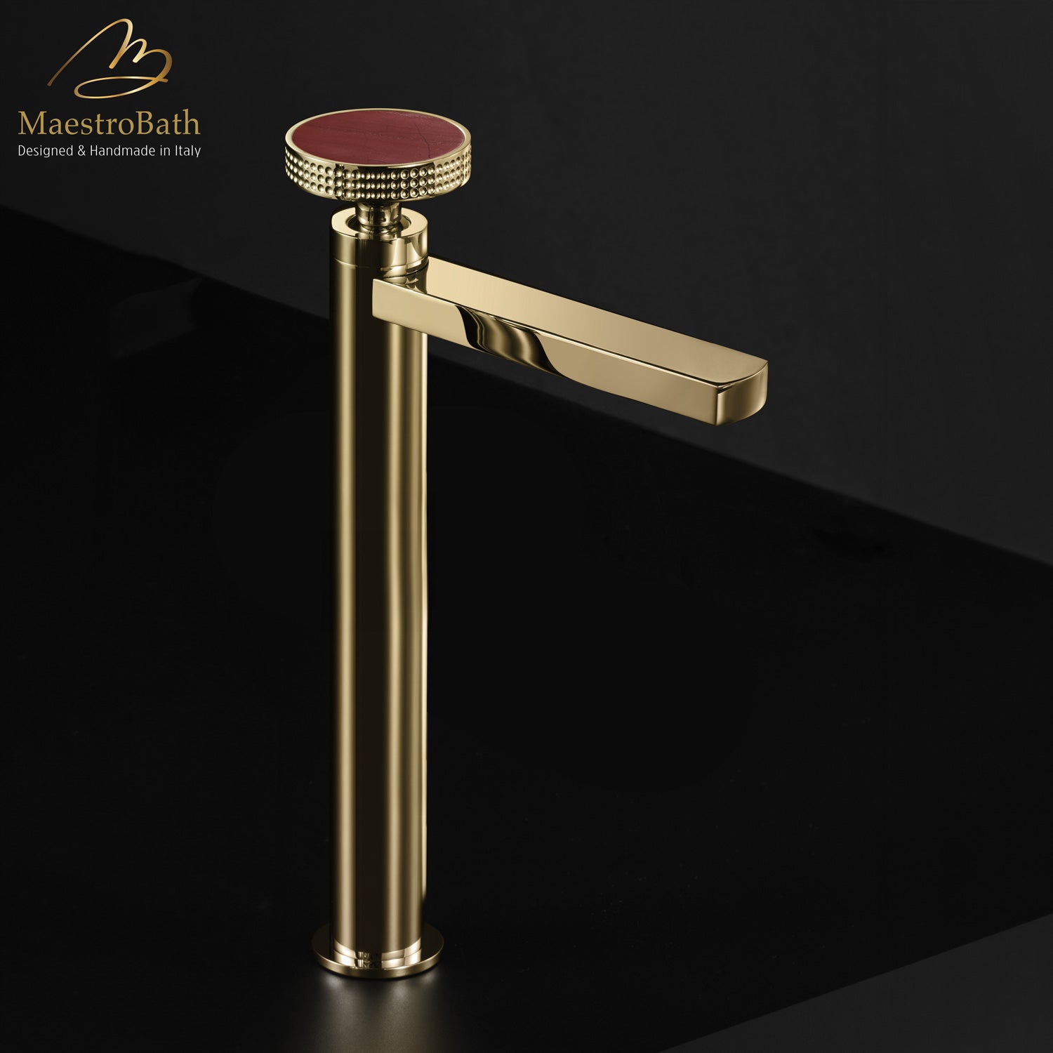 Preziosa Luxury Bathroom Faucet | Polished Gold #handles_Red Jasper