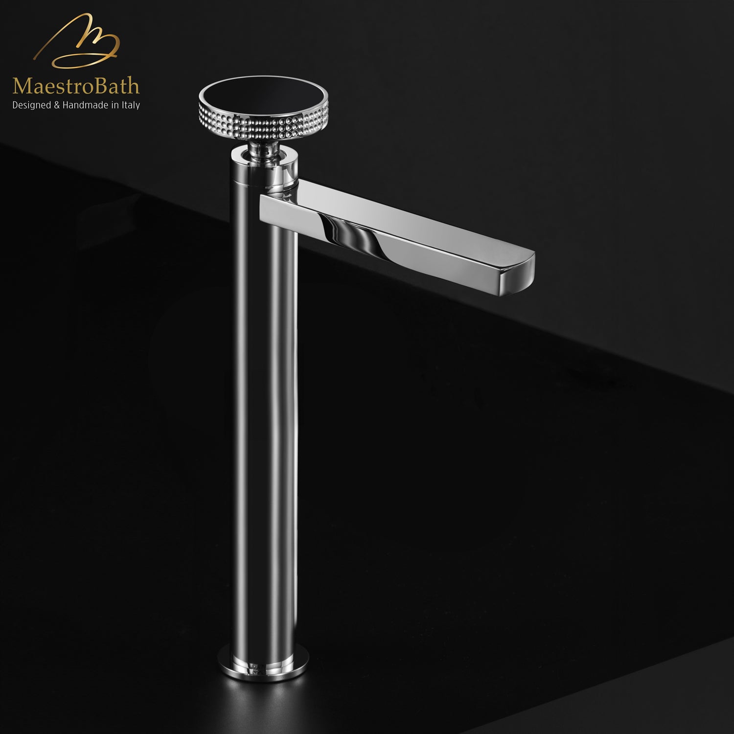 Preziosa Luxury Bathroom Faucet | Polished Chrome #handles_Black Obsidian