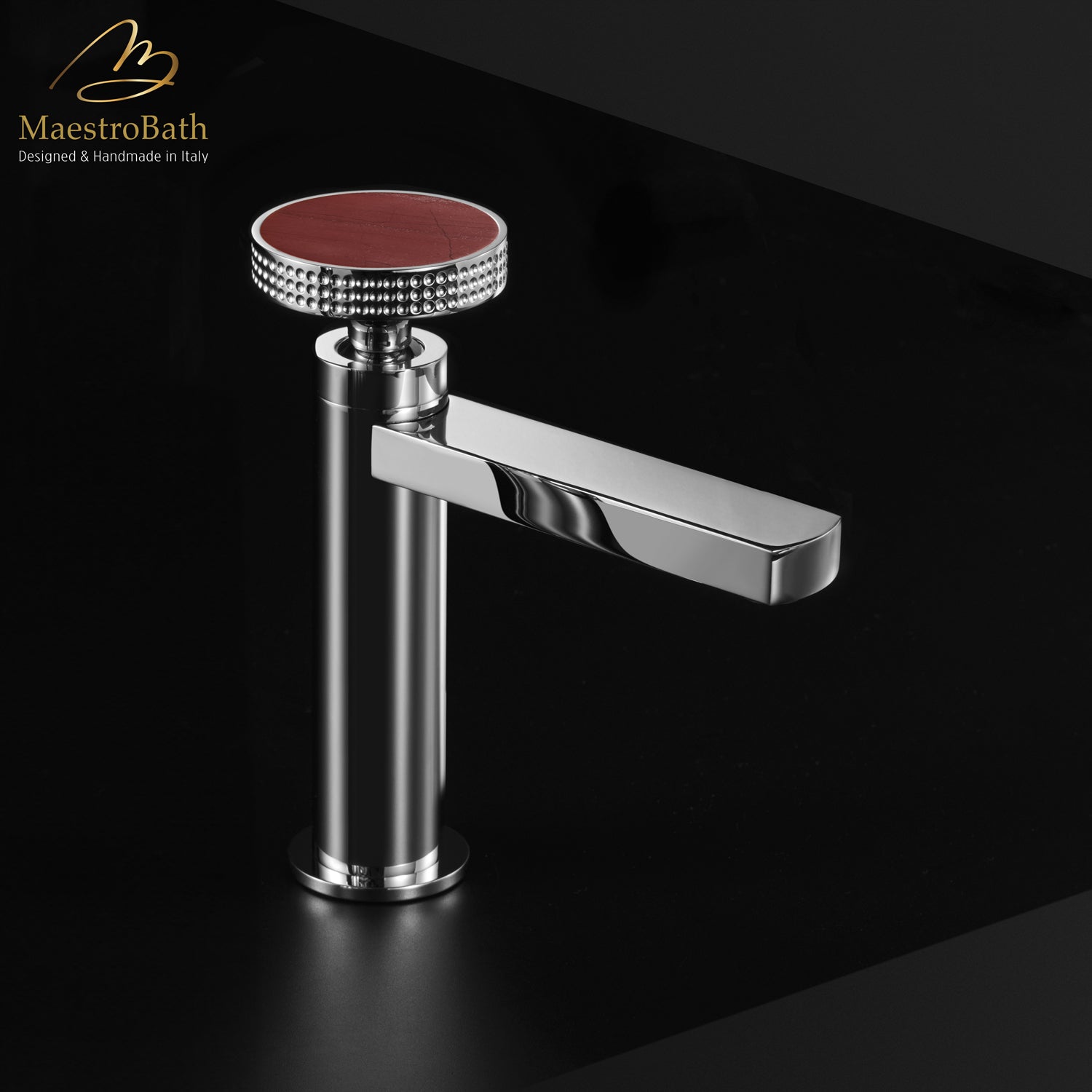 Preziosa Luxury Bathroom Faucet | Polished Chrome #handles_Red Jasper
