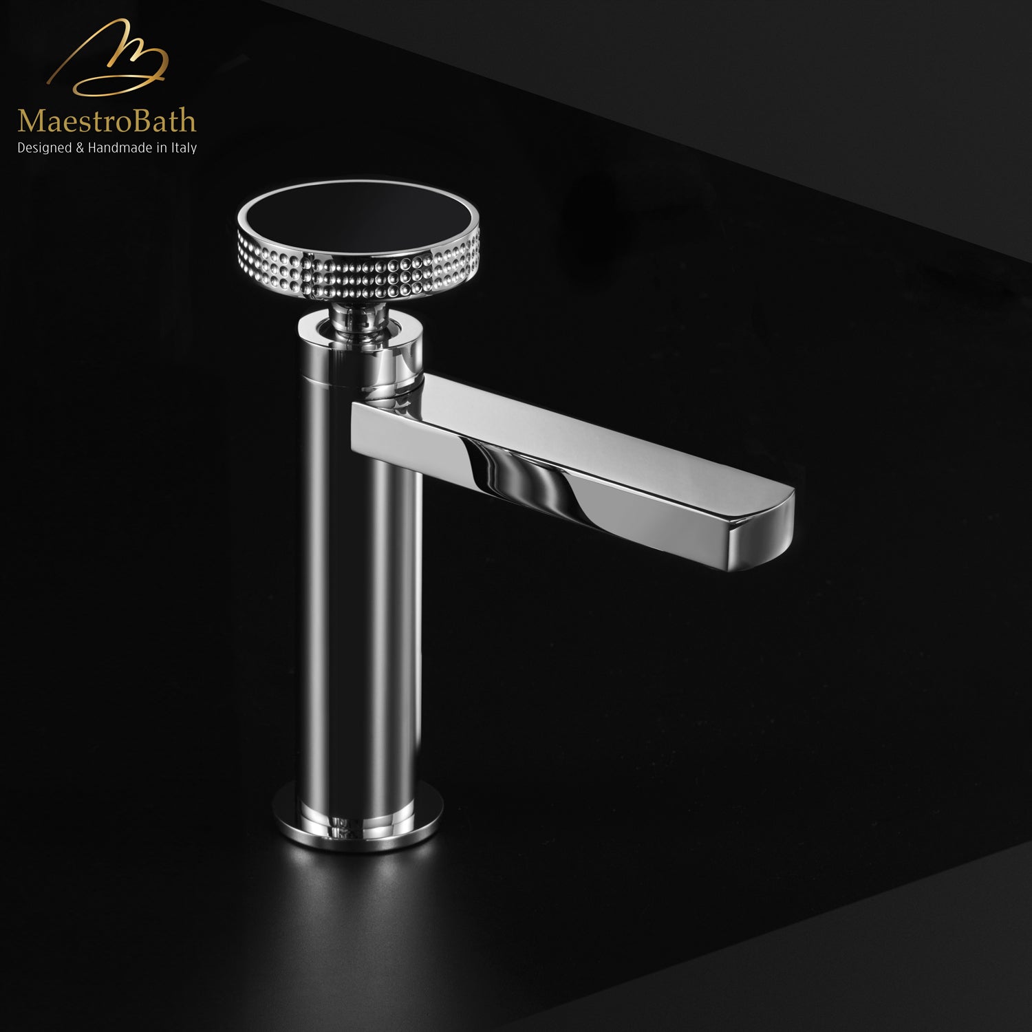 Preziosa Luxury Bathroom Faucet | Polished Chrome #handles_Black Obsidian