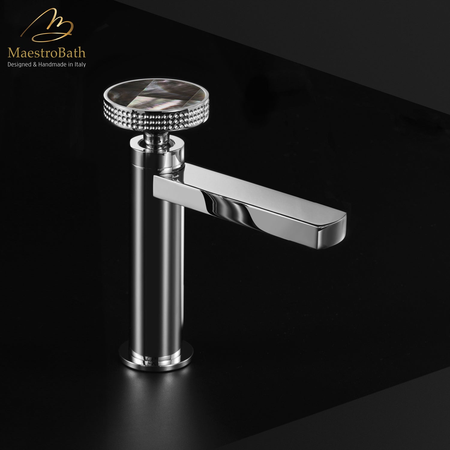Preziosa Luxury Bathroom Faucet | Polished Chrome #handles_Mother of Pearl Grey