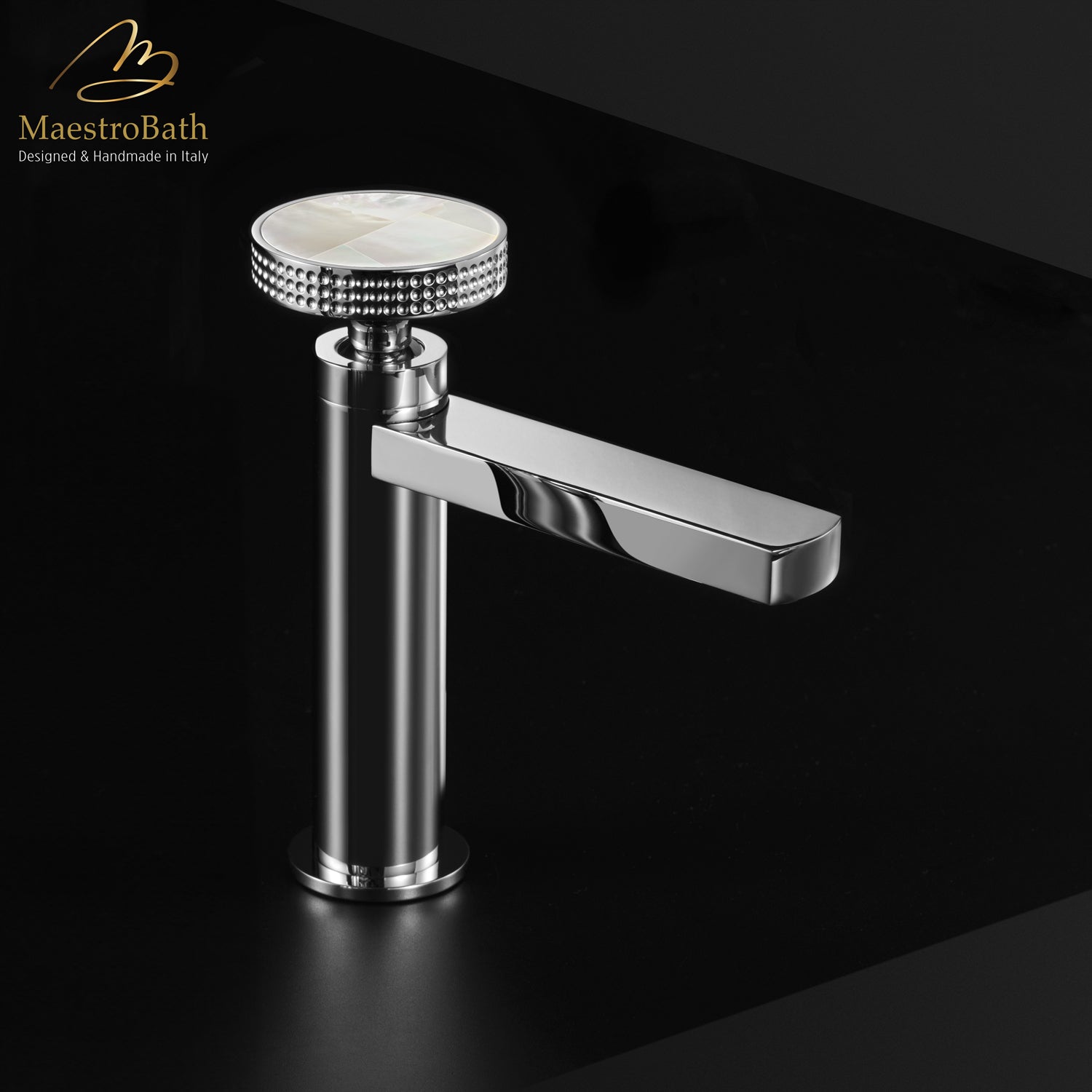 Preziosa Luxury Bathroom Faucet | Polished Chrome #handles_Mother of Pearl White