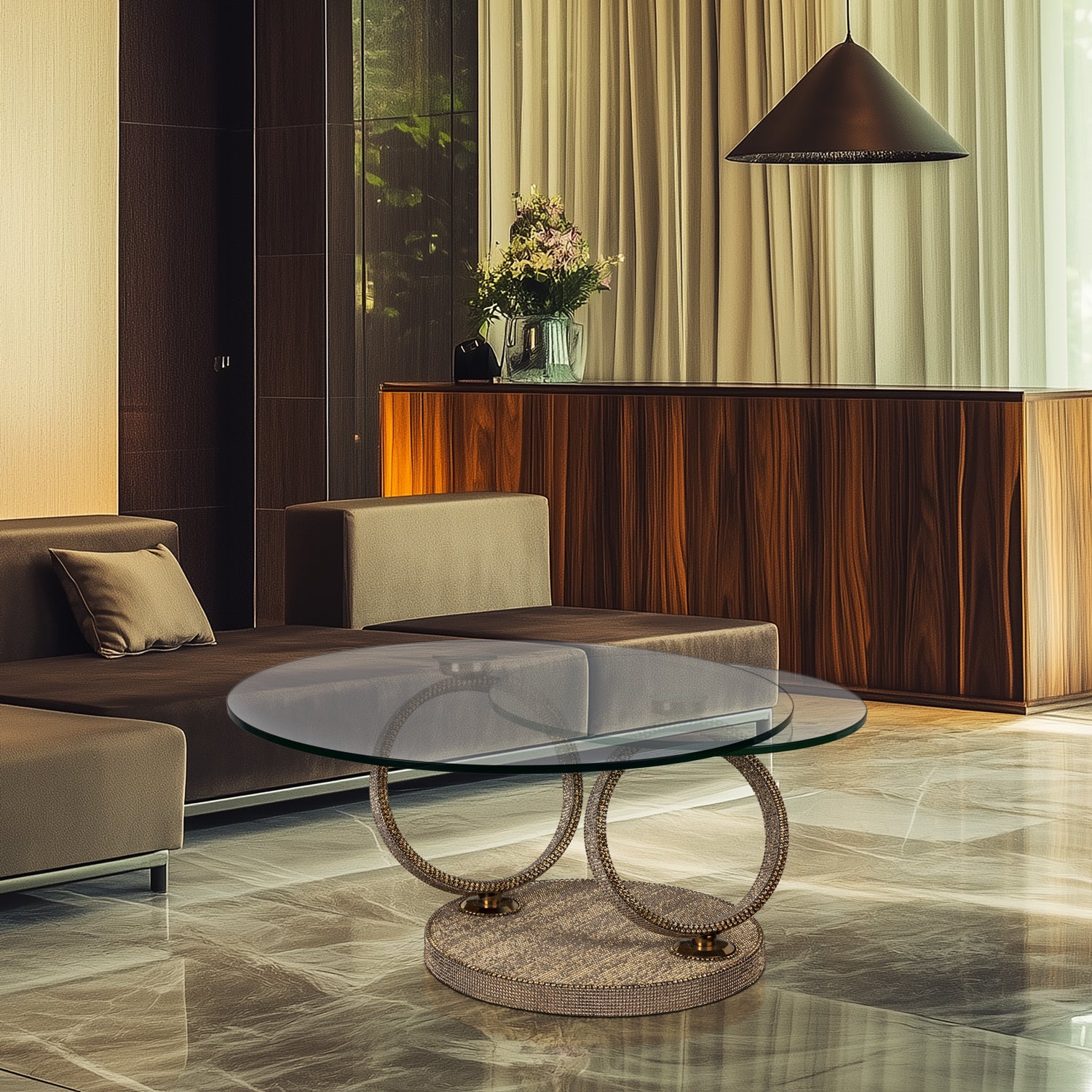 Double Halo Crystal Coffee Table