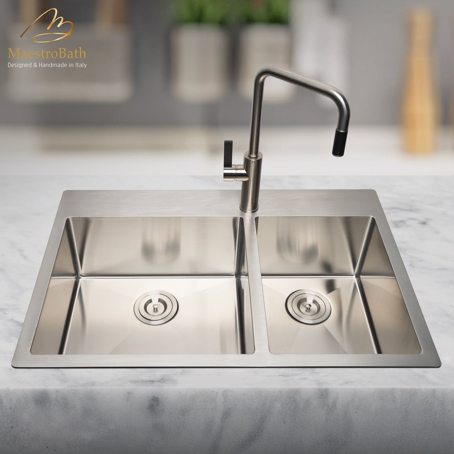 LUZ MONO Brushed Nickel Kitchen Faucet | Pull Out Mono Shower #color_brushed nickel