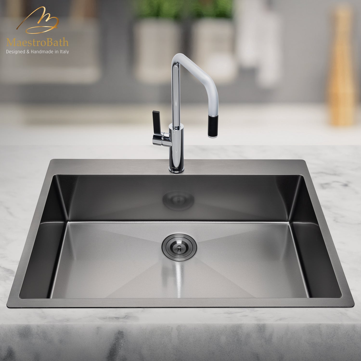 LUZ MONO Chrome Modern Kitchen Faucet | Pull Out Mono Shower #color_polished chrome