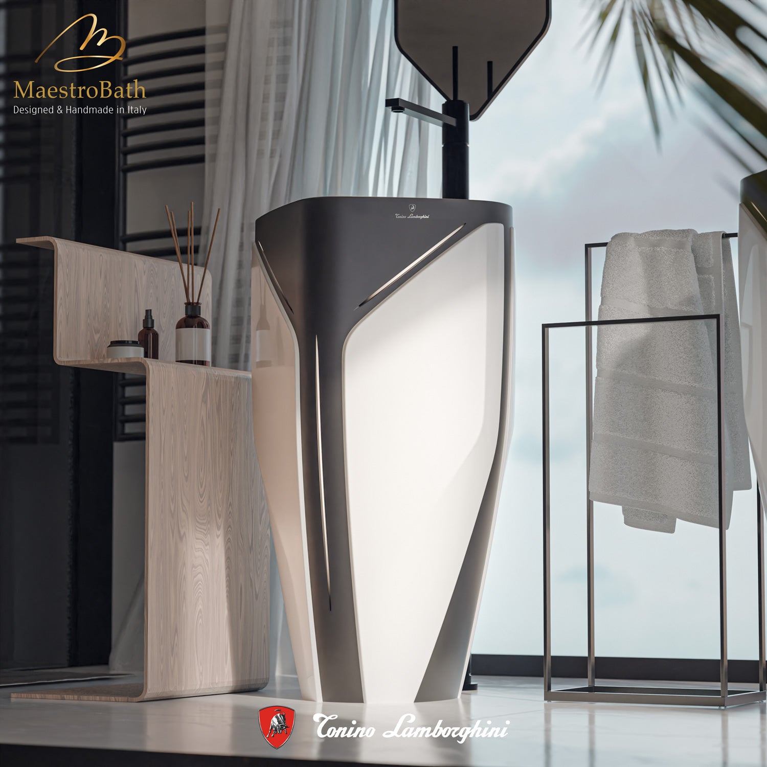 Iconico by Tonino Lamborghini Freestanding Sink #color_Black and White