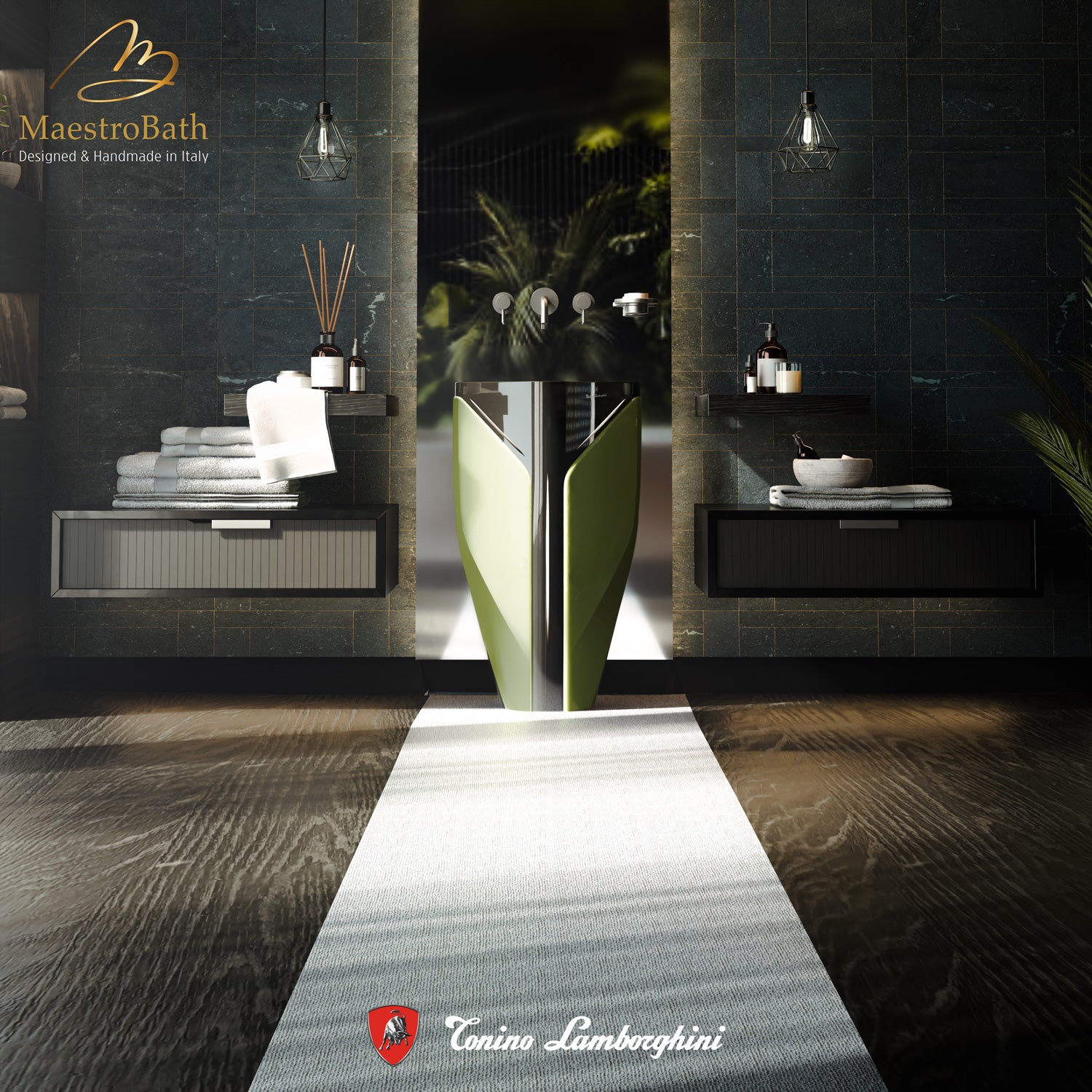 Iconico by Tonino Lamborghini Freestanding Sink #color_Green and Black