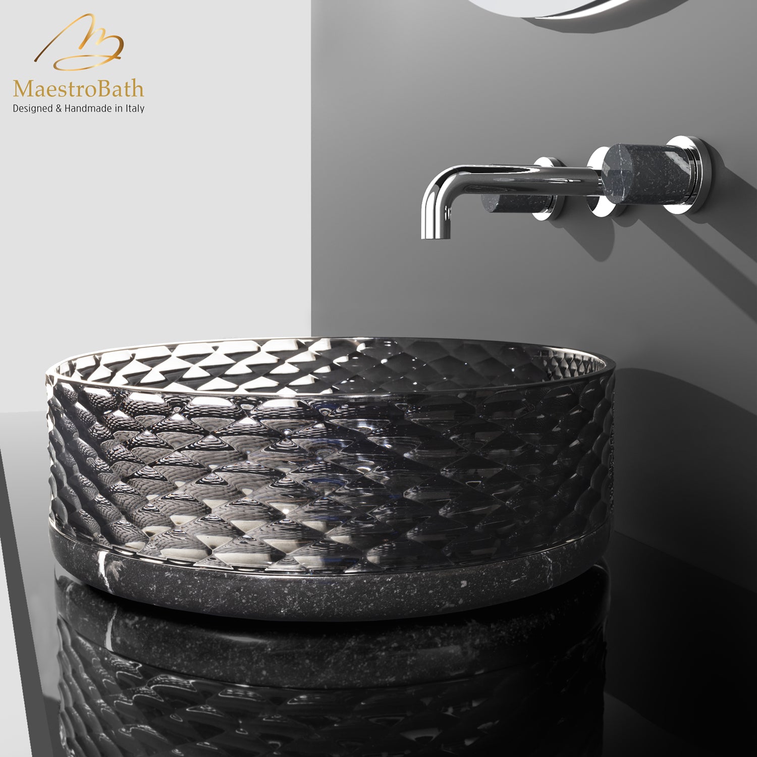 Marmofusion by Tonino Lamborghini Vessel Sink #color_black marble
