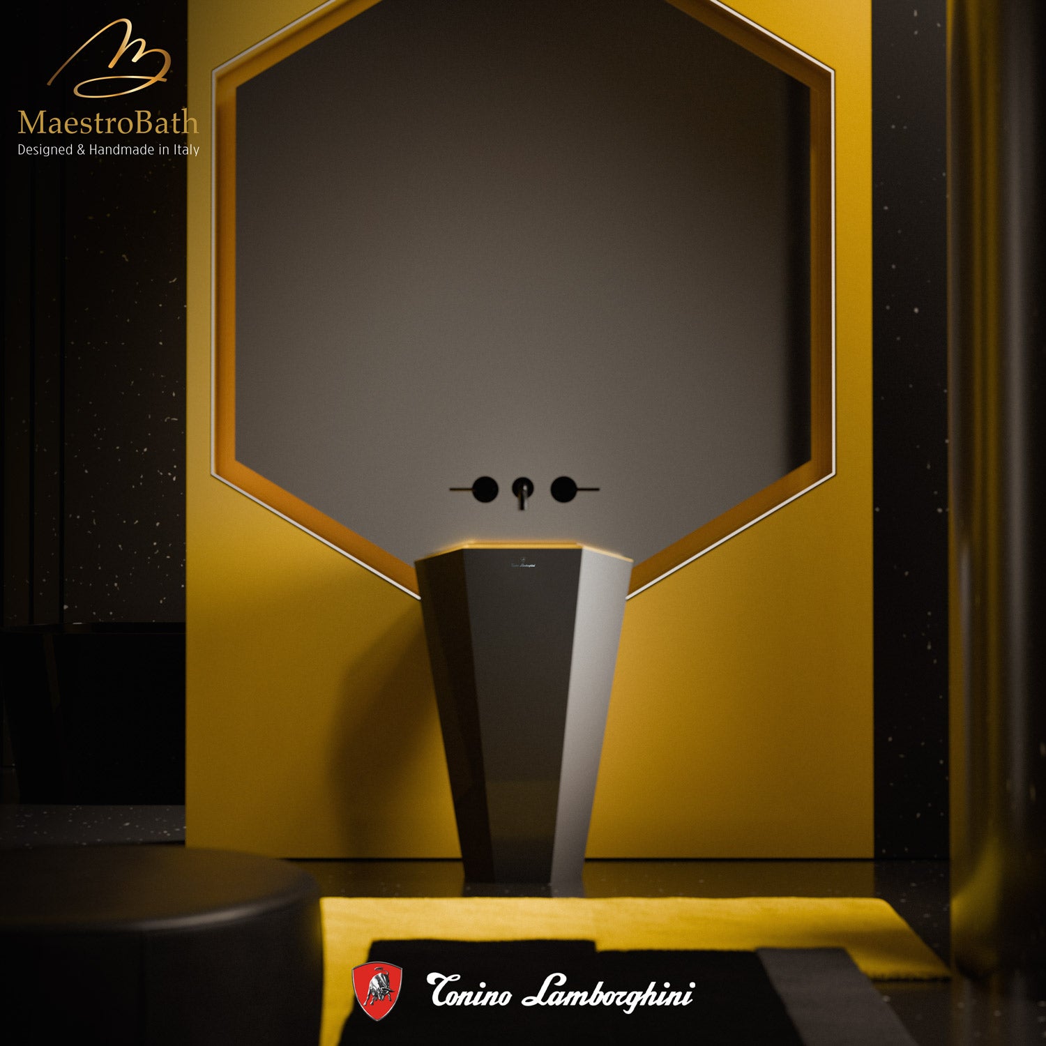 Vision by Tonino Lamborghini Freestanding Sink #color_black mat / giallo