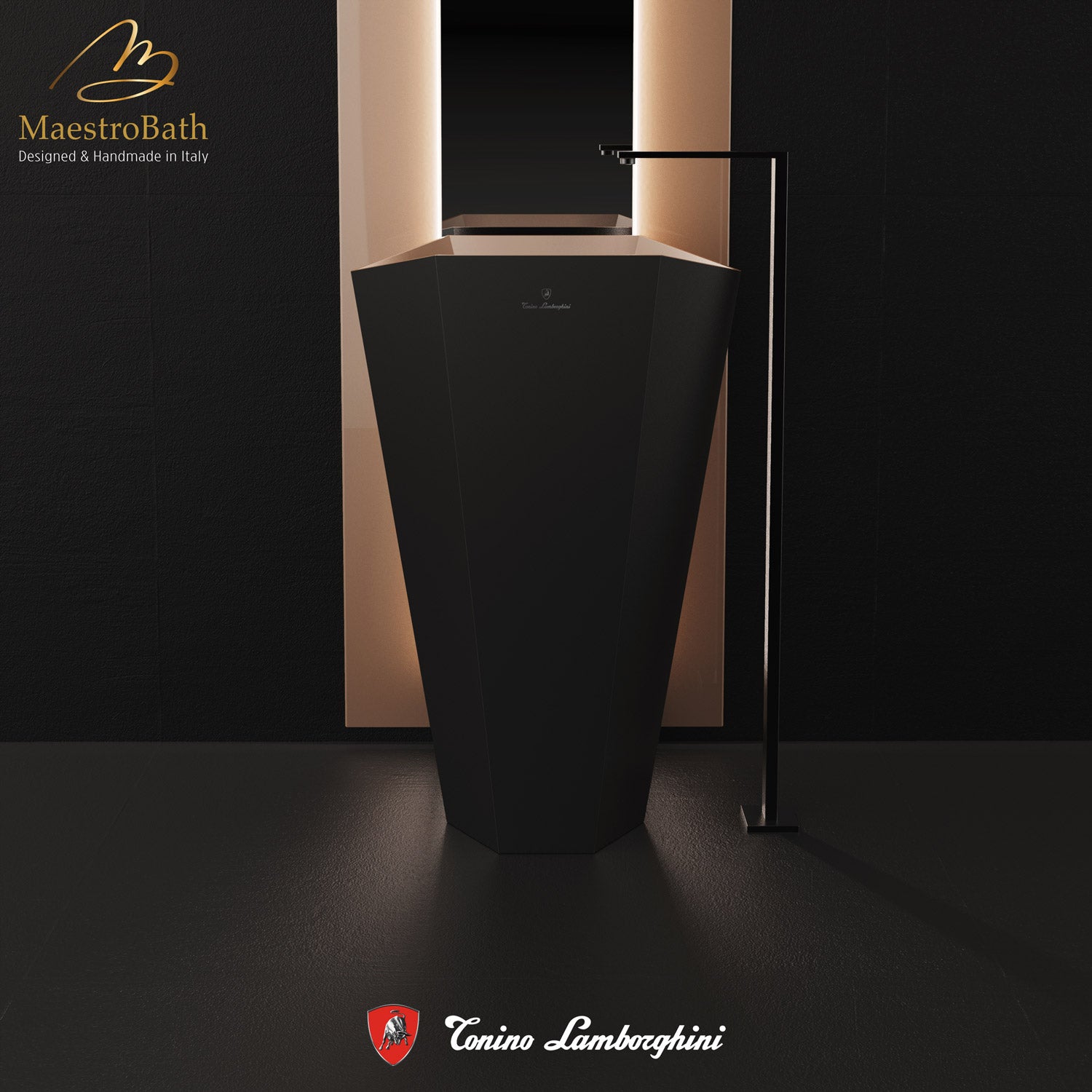 Vision by Tonino Lamborghini Freestanding Sink #color_black mat / rosa sahara