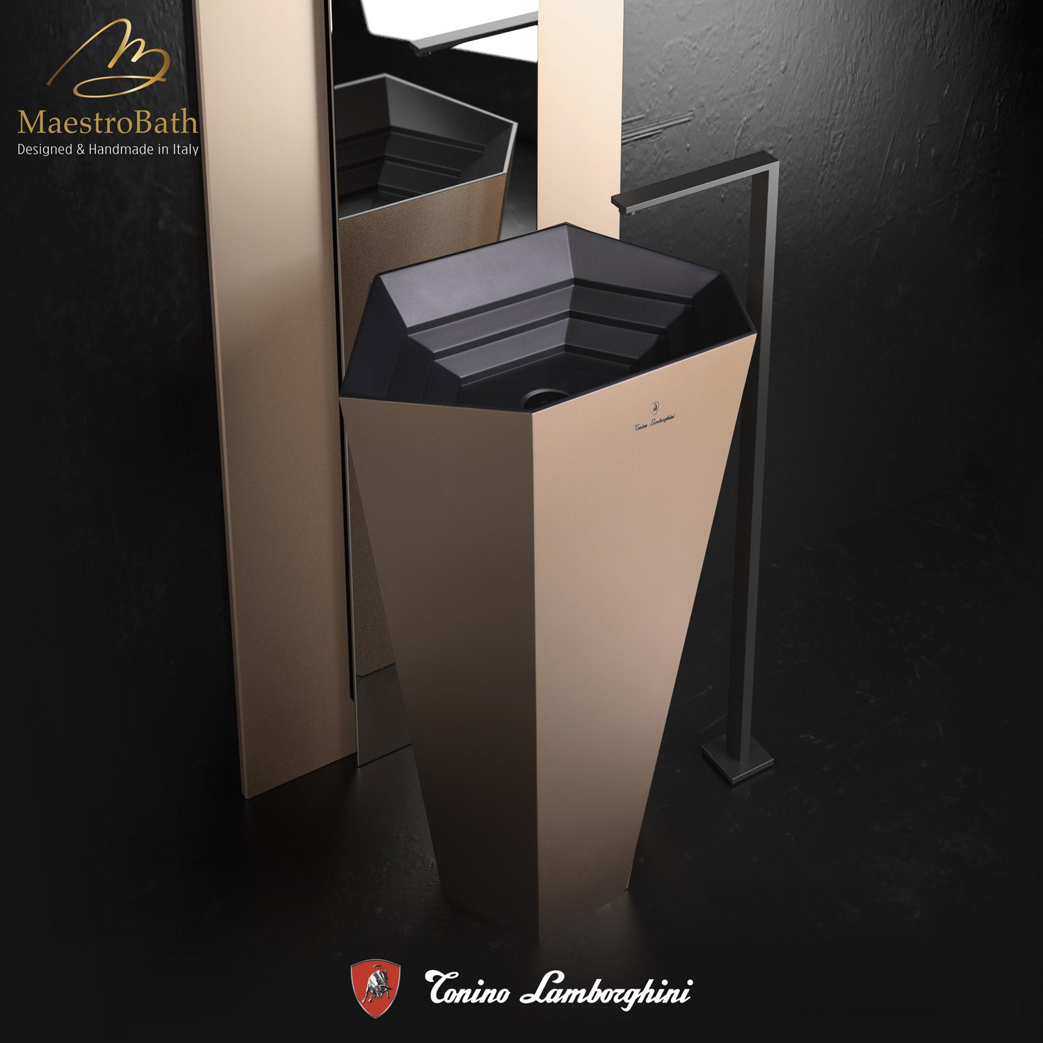 Vision by Tonino Lamborghini Freestanding Sink #color_rosa sahara / black mat