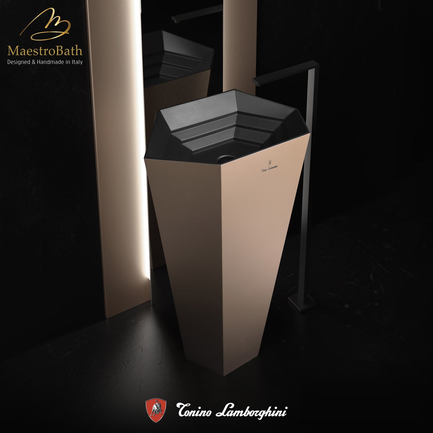 Vision by Tonino Lamborghini Freestanding Sink #color_rosa sahara / black mat