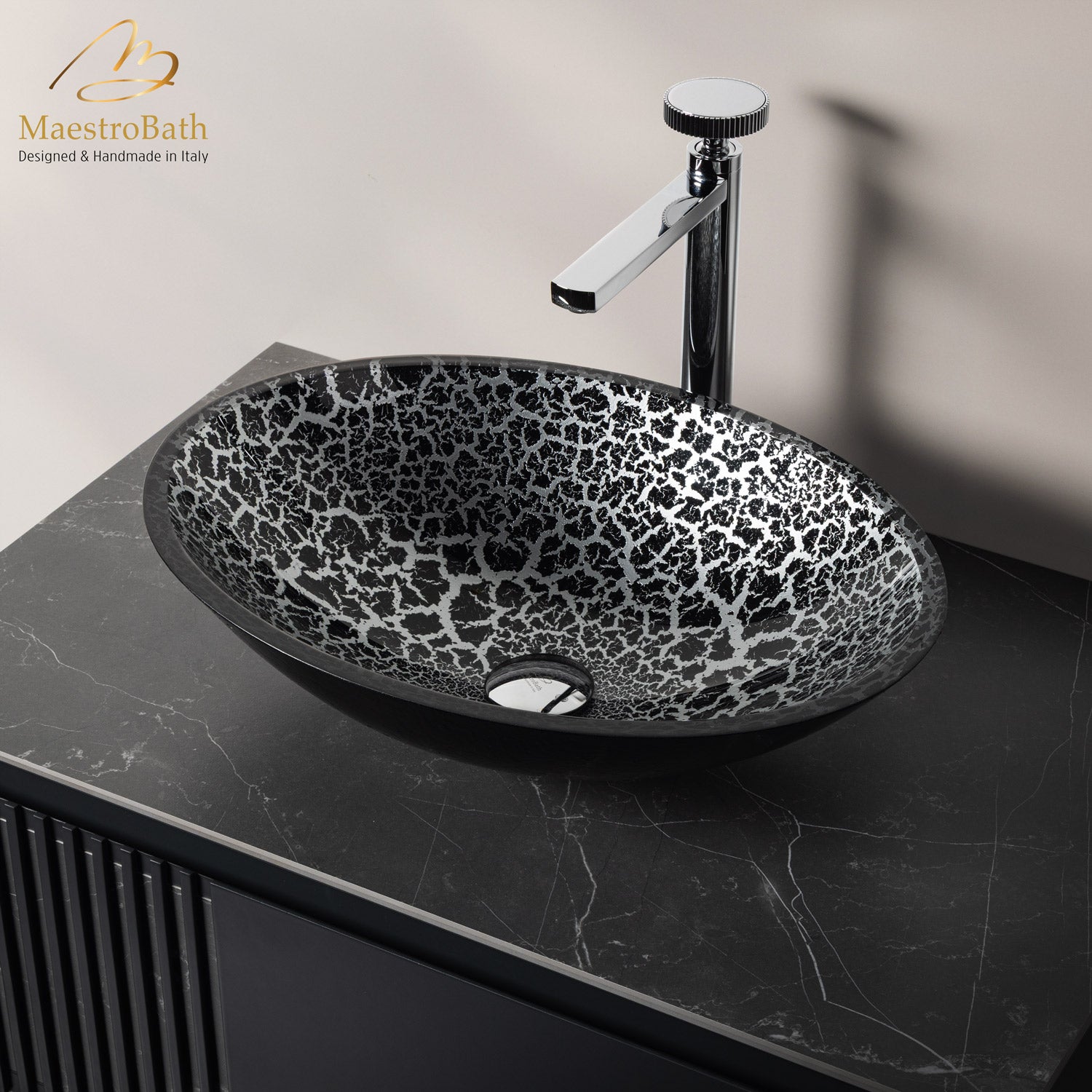 Leopardo Luxury Oval Vessel Sink #color_black and silver