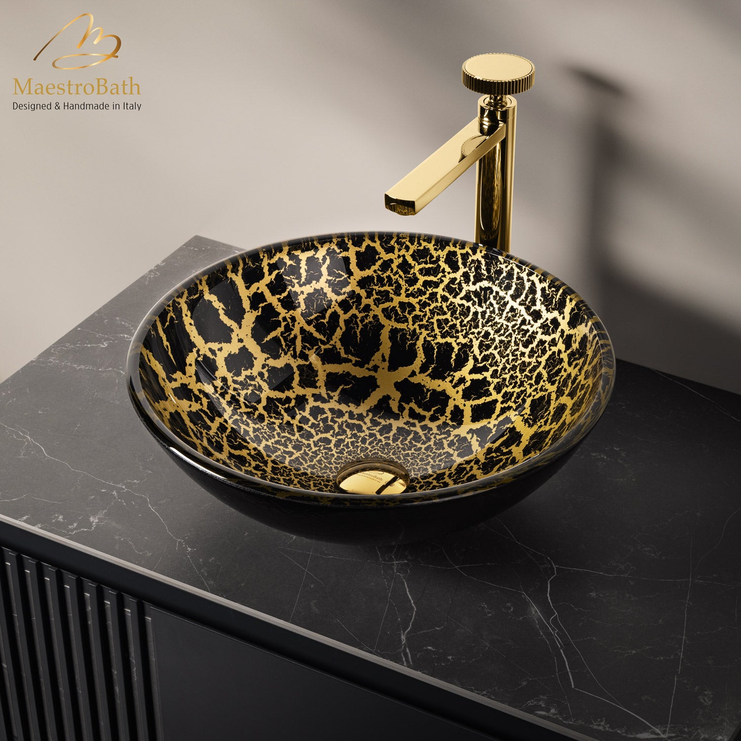 Leopardo Luxury Round Vessel Sink #color_black and gold