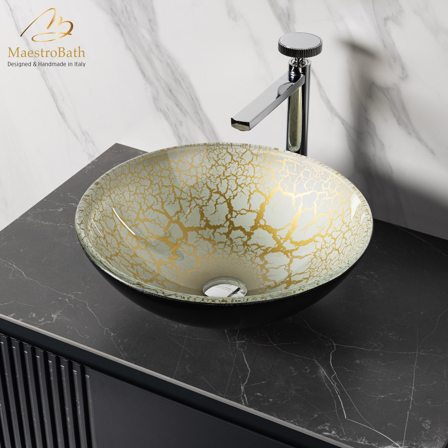 Leopardo Luxury Round Vessel Sink #color_white and gold