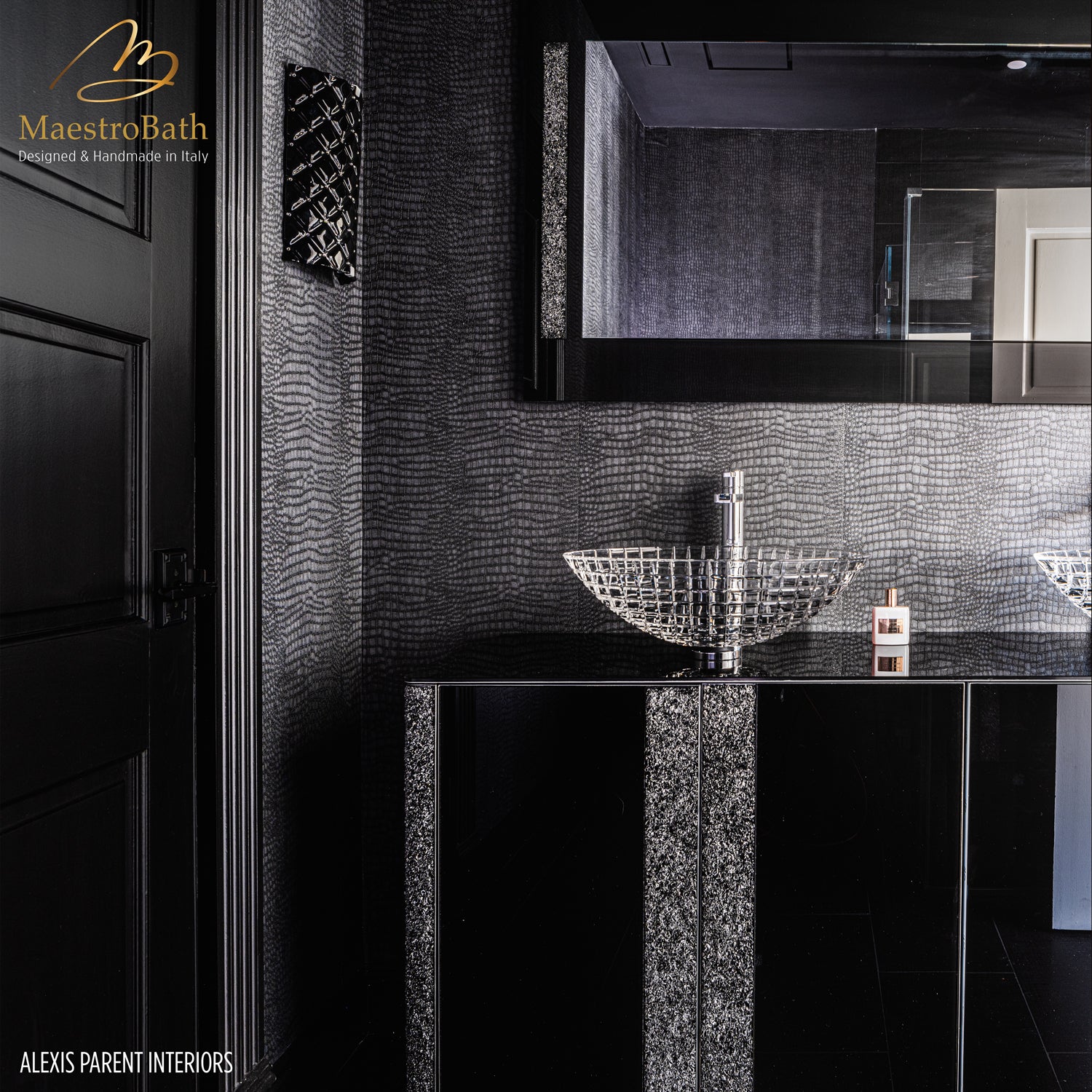 Princess Luxury Crystal Double Vanity Mirror | Vetro Black and Silver