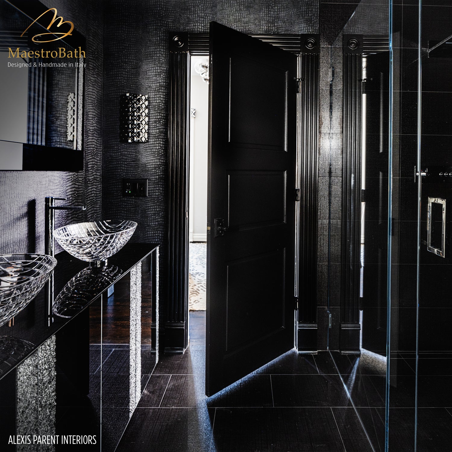 Princess Luxury Crystal Double Vanity Mirror | Vetro Black and Silver