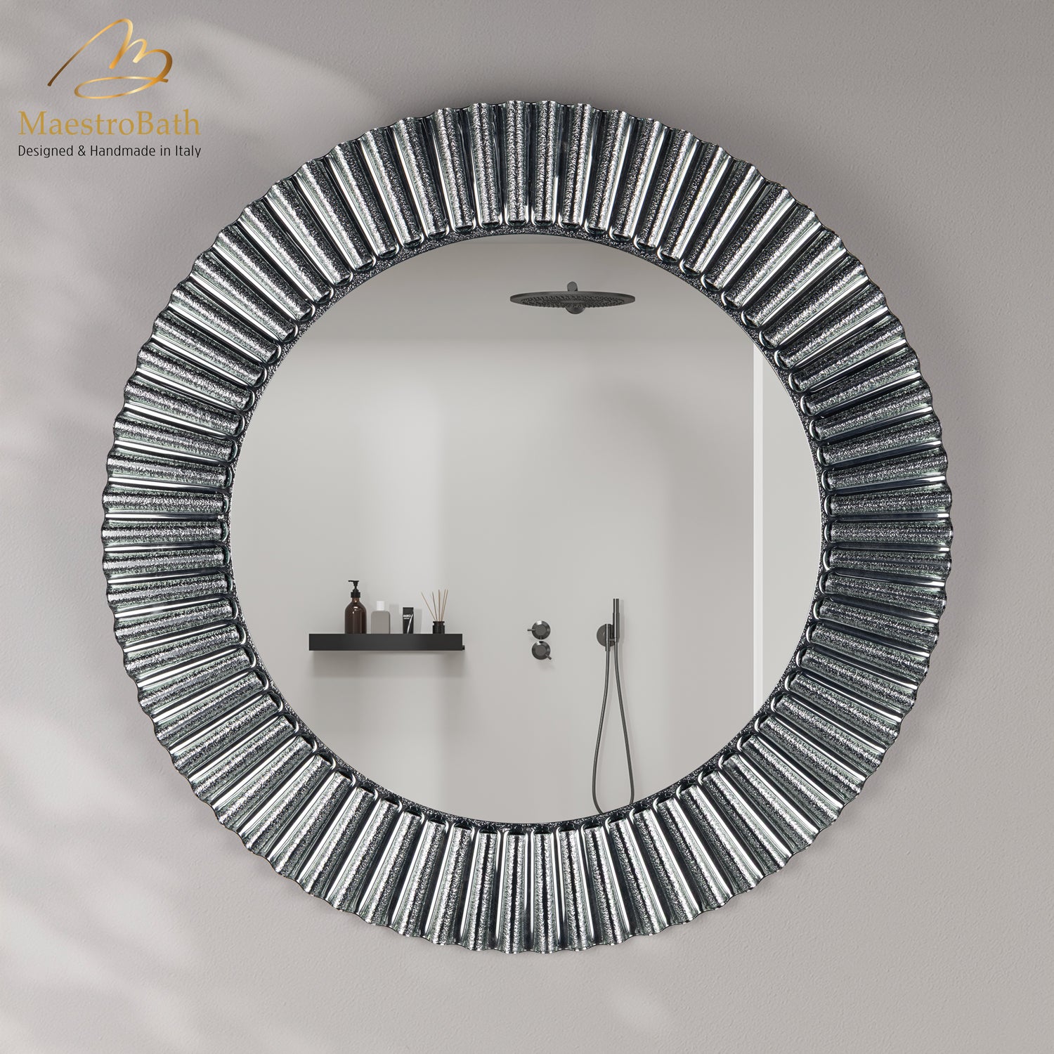 Velaro Luxury Crystal Circle Vanity Mirror | Silver