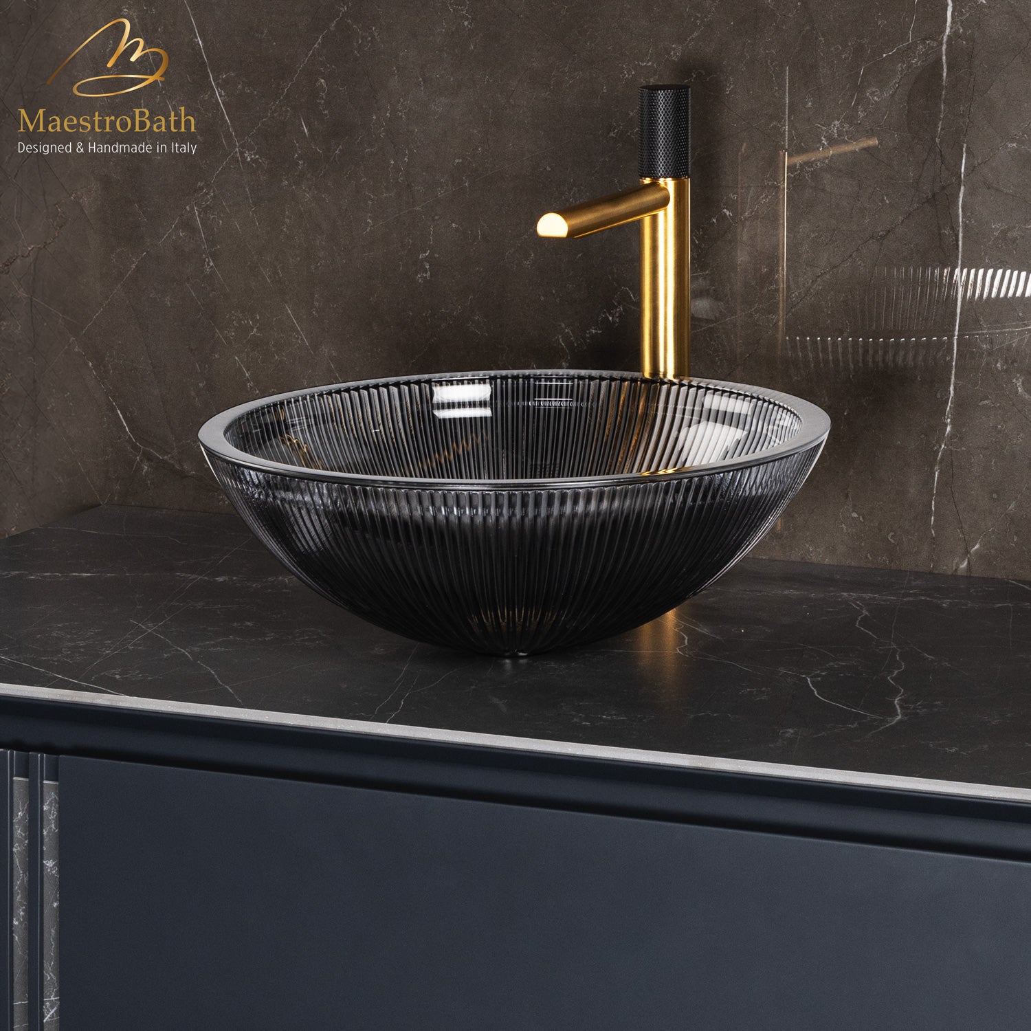 Plisse Luxury Round Vessel Sink #color_black