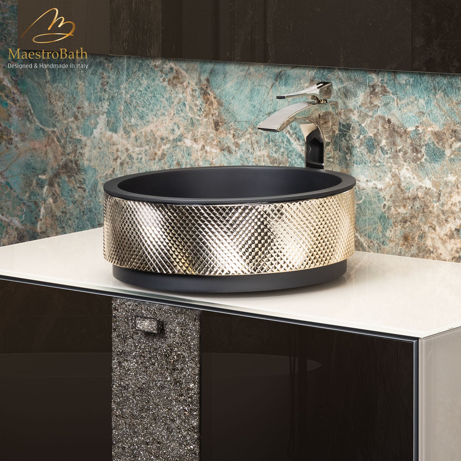 Cactus Bathroom Vessel Sink | Black and Gold #color_black and gold