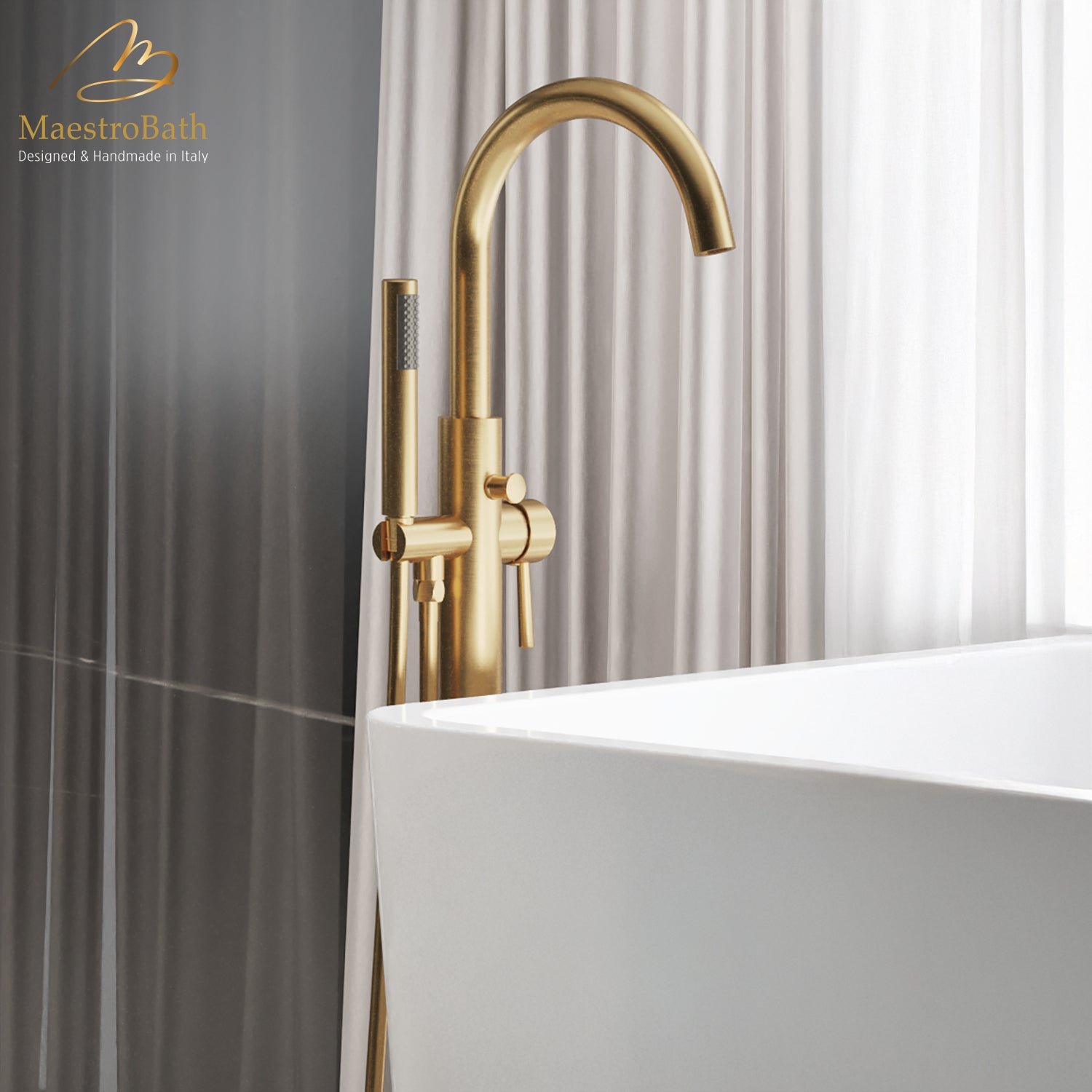 Mini Star Free Standing Tub Filler | Brushed Gold
