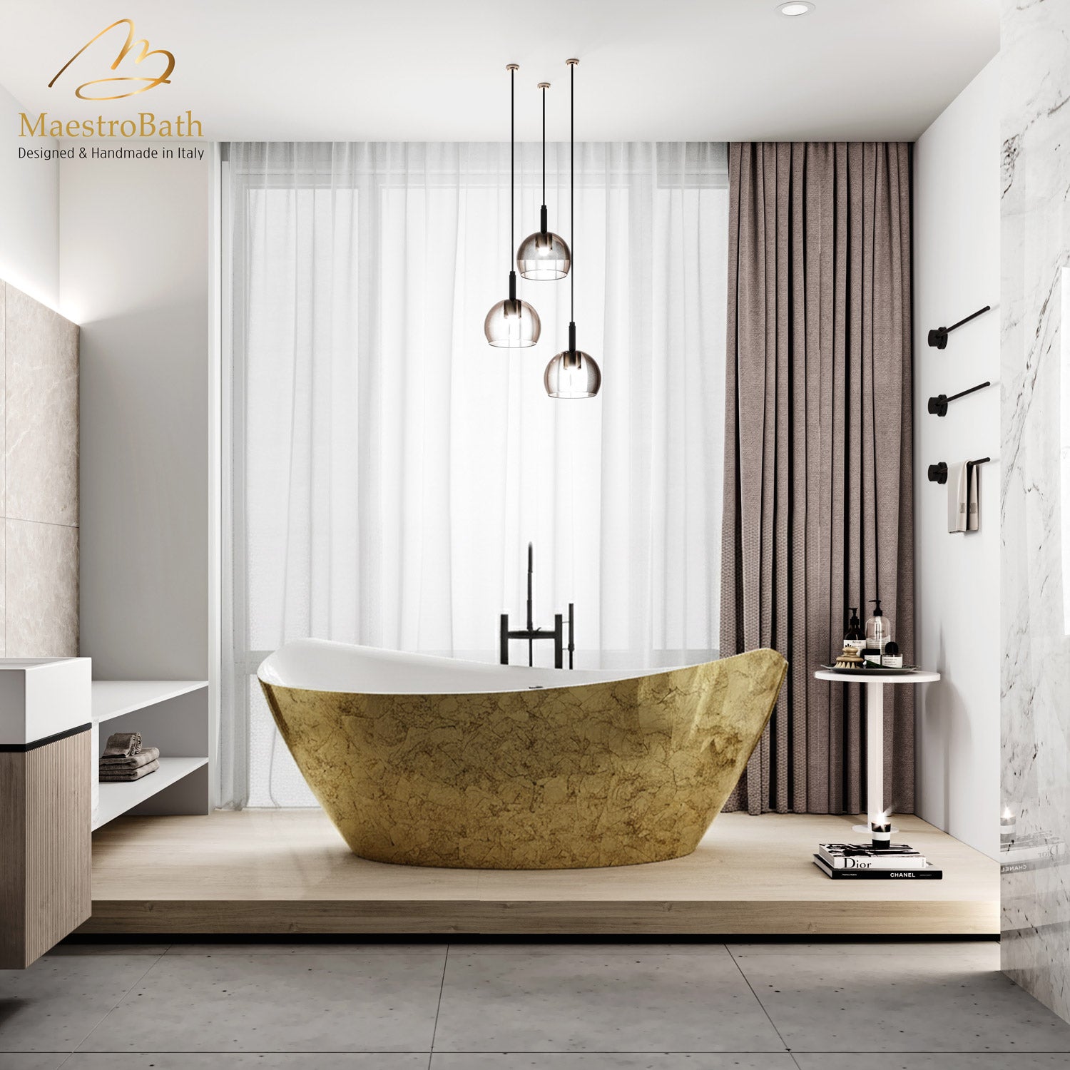 Nouh Luxury Freestanding Bathtub | Black and Gold