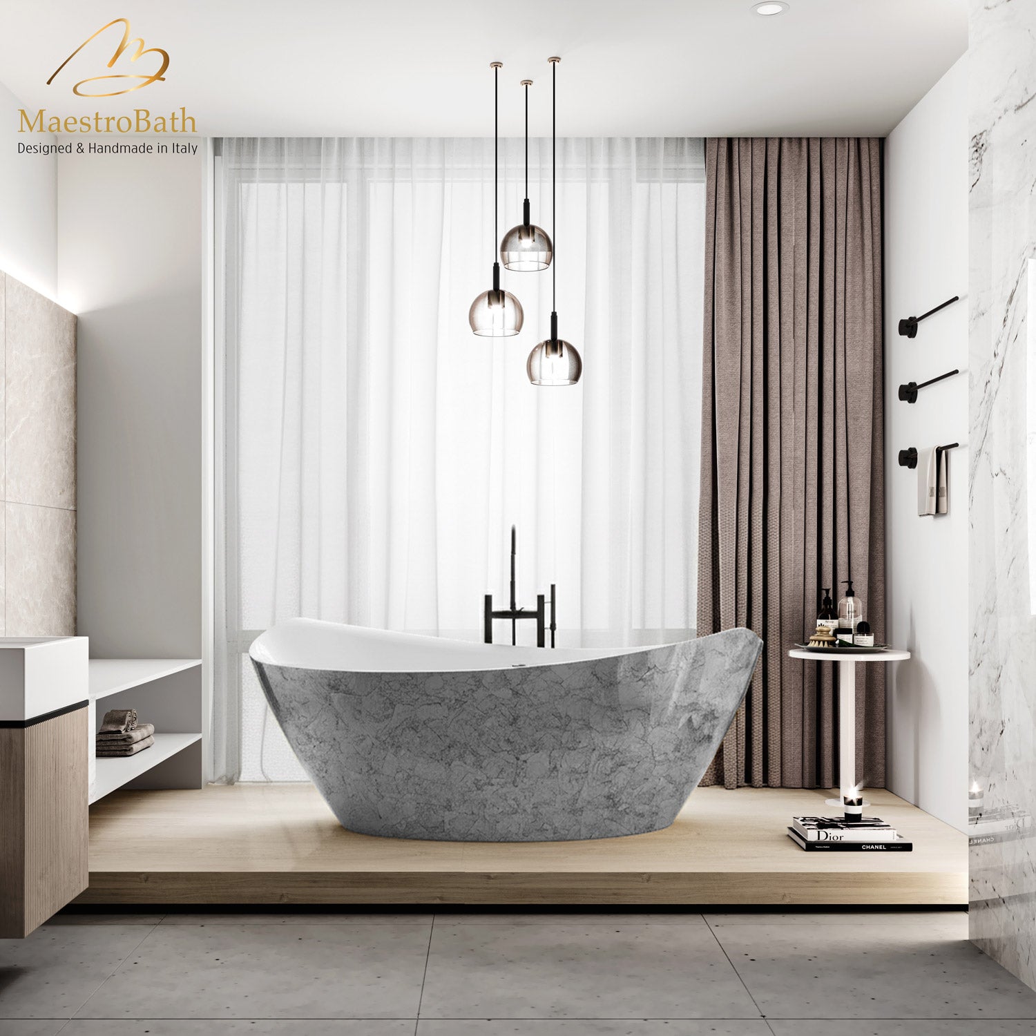 Nouh Luxury Freestanding Bathtub | Black and Silver