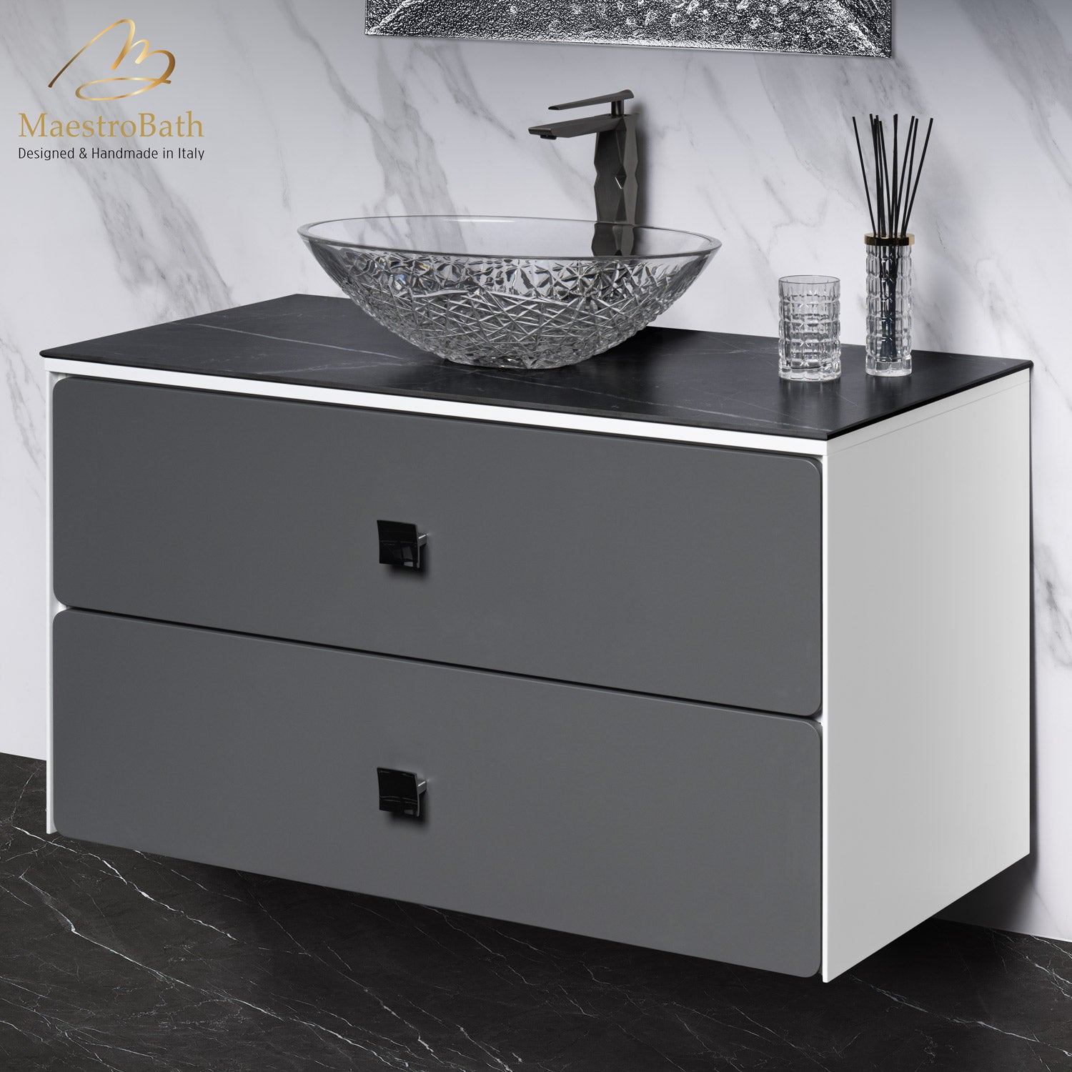 Modern Bathroom Vanity | White and Silver #Size_40"