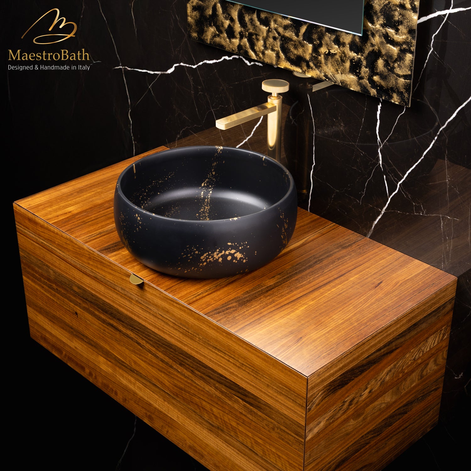 Schizzo Bathroom Vessel Sink | Black and Gold