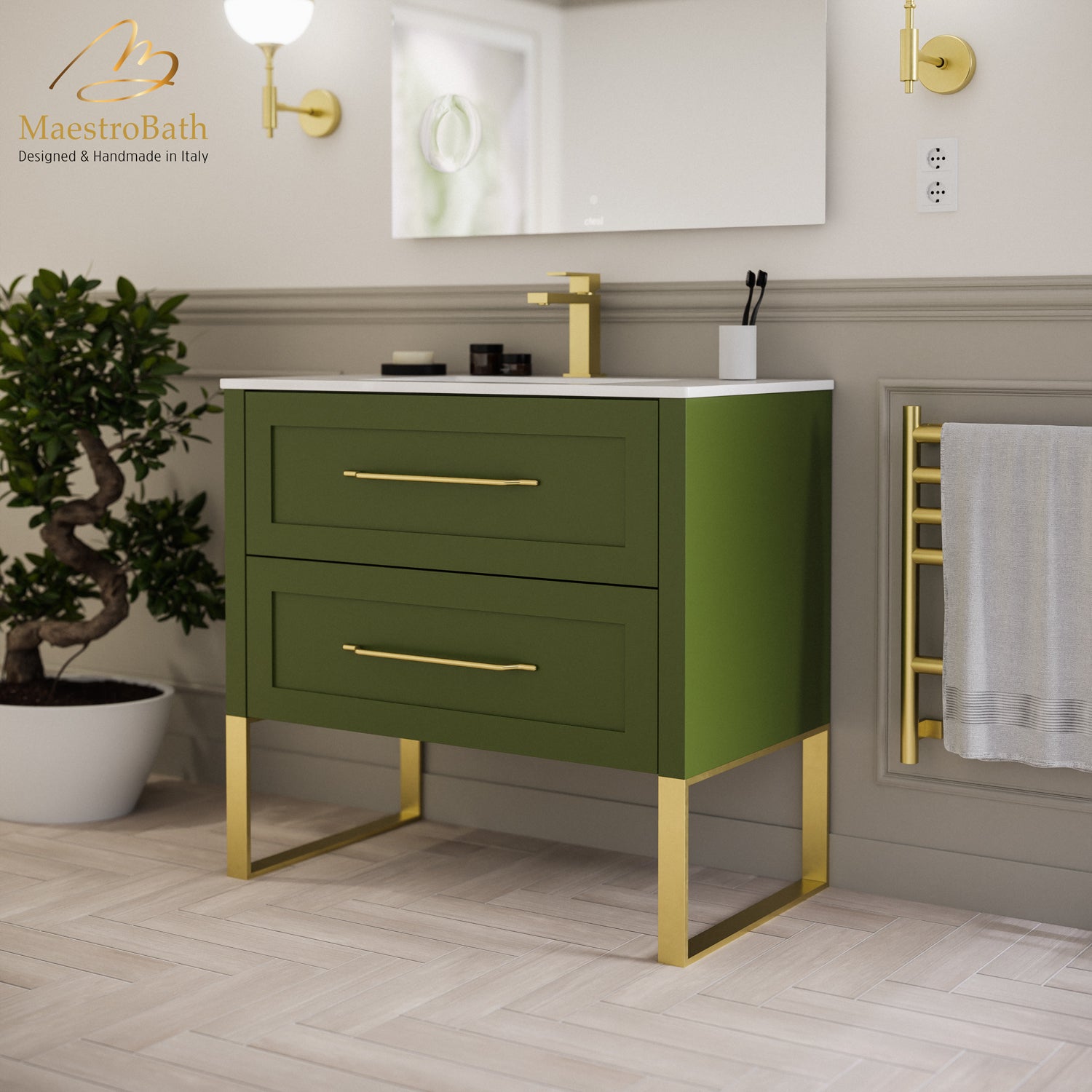 Antico 80 Bathroom Vanity | Olive Green #color_olive green