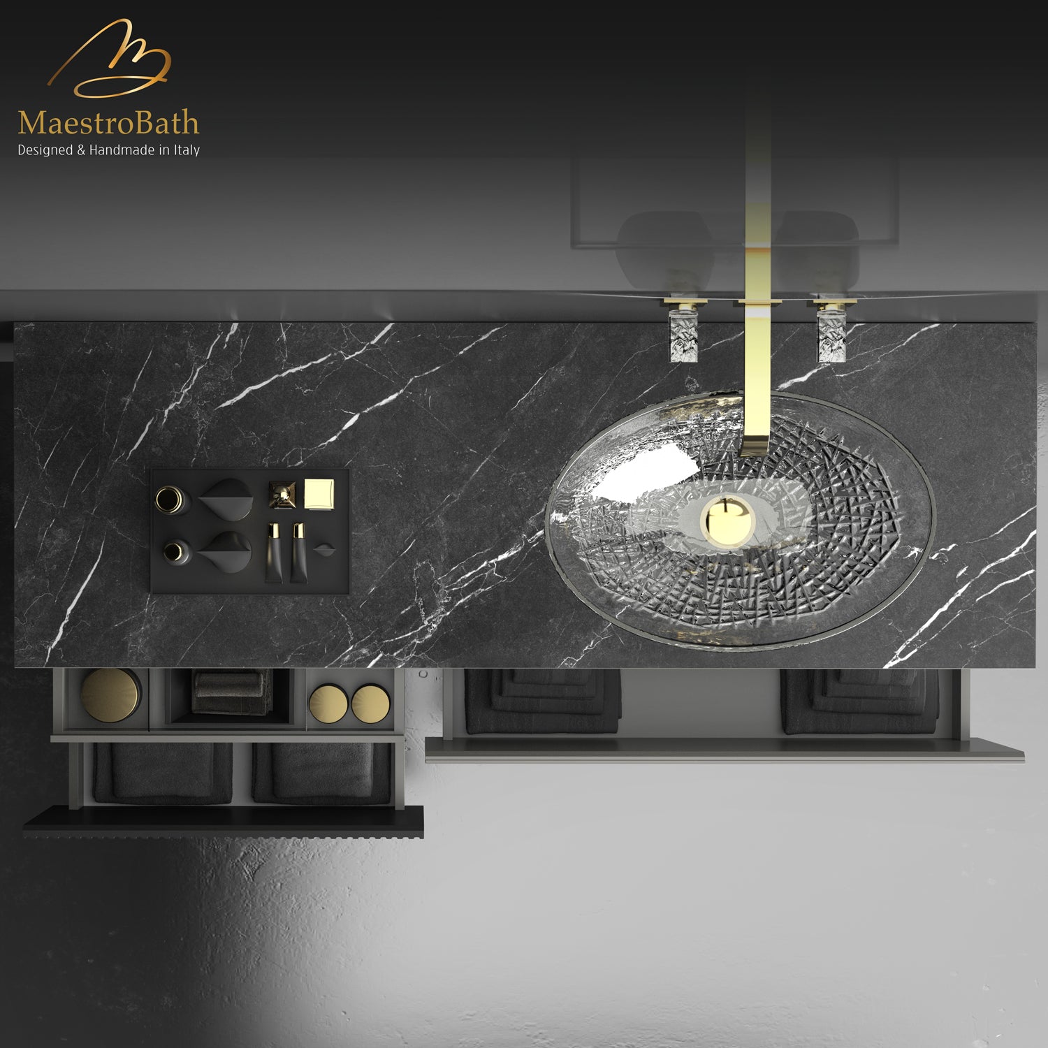Cosmopolitan Luxury Wallmount Bathroom Vanity #color_Black Marquinia