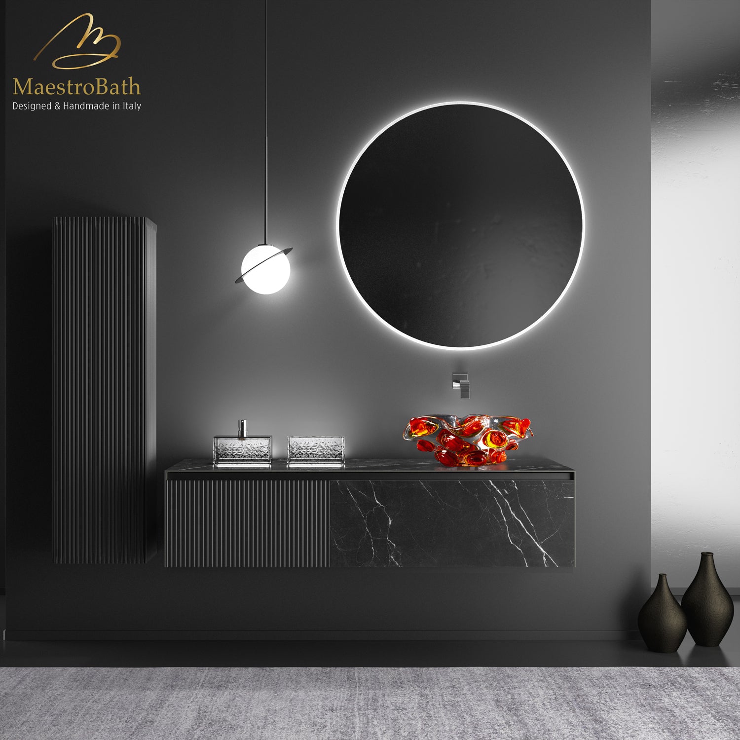 Cosmopolitan Luxury Wallmount Bathroom Vanity #color_Black Marquinia