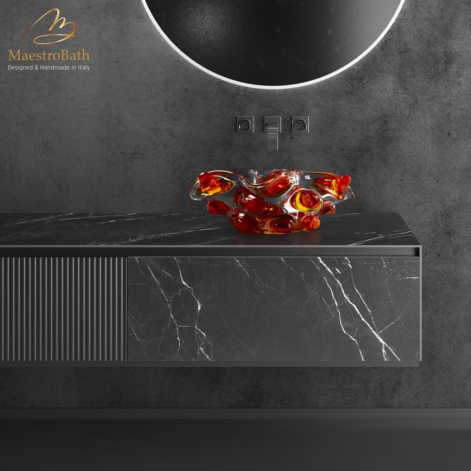 Cosmopolitan Luxury Wallmount Bathroom Vanity #color_Black Marquinia