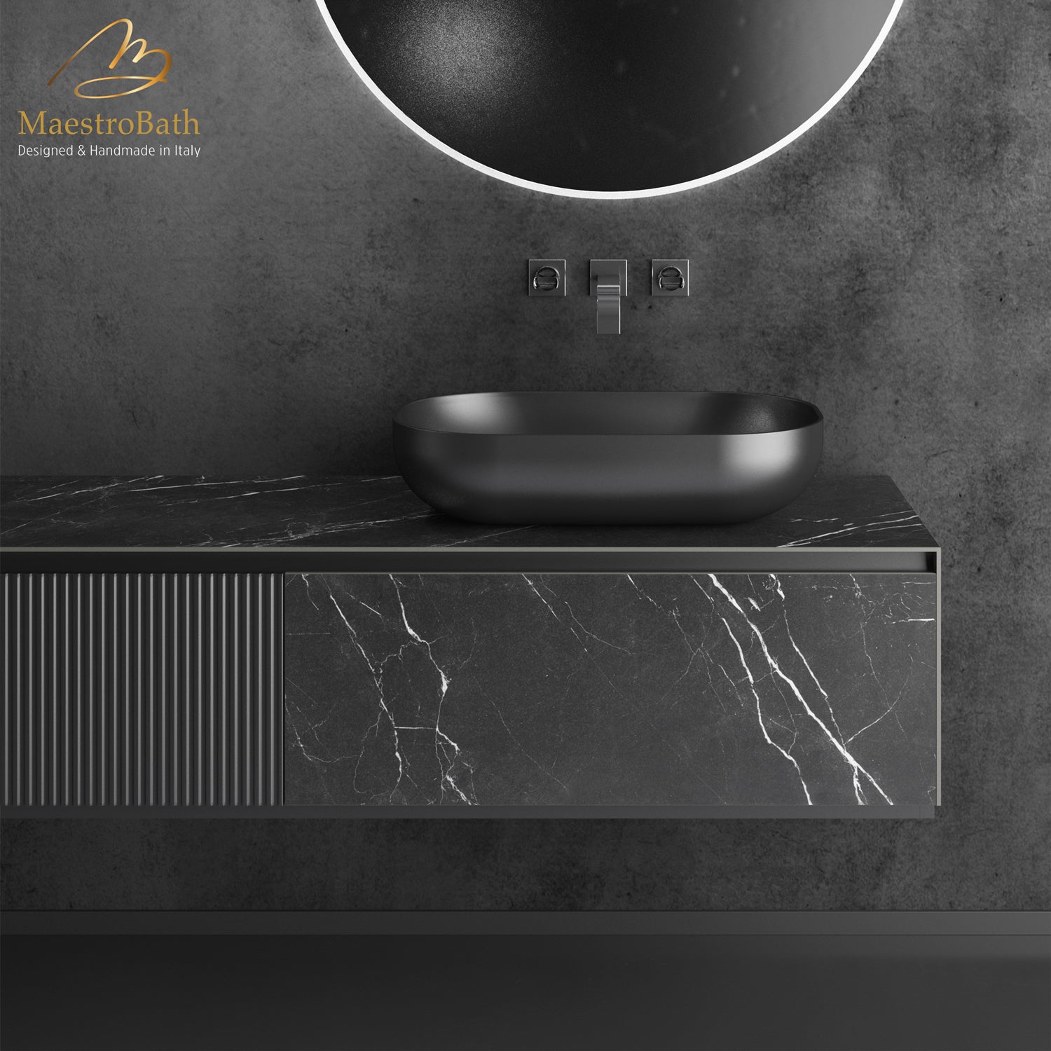 Cosmopolitan Luxury Wallmount Bathroom Vanity #color_Black Marquinia