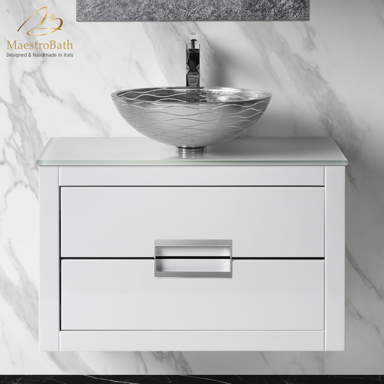Danya White and Silver Leather Modern Bathroom Vanity 32 Inch #Size_32"