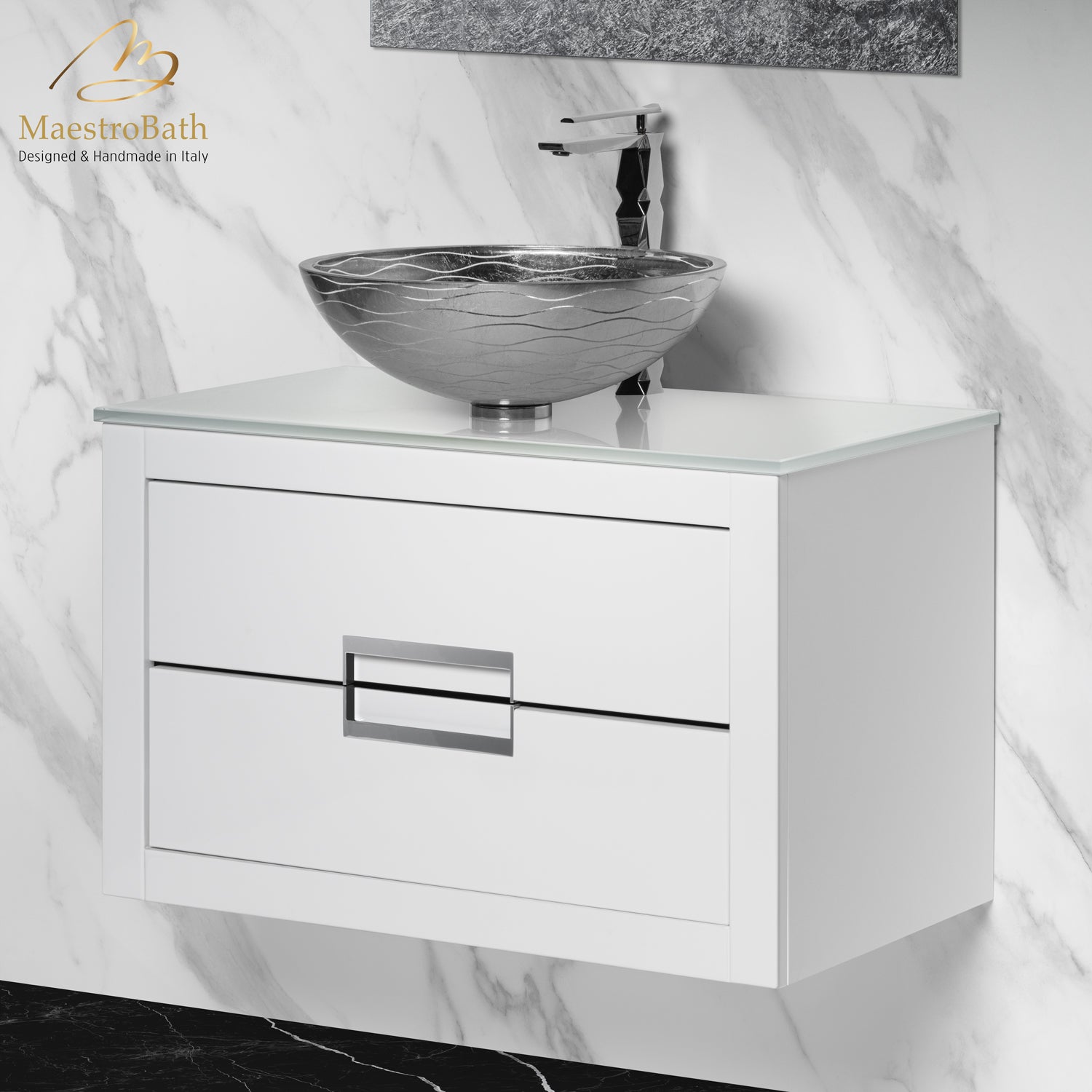 Danya White and Silver Leather Modern Bathroom Vanity 32 Inch #Size_32"