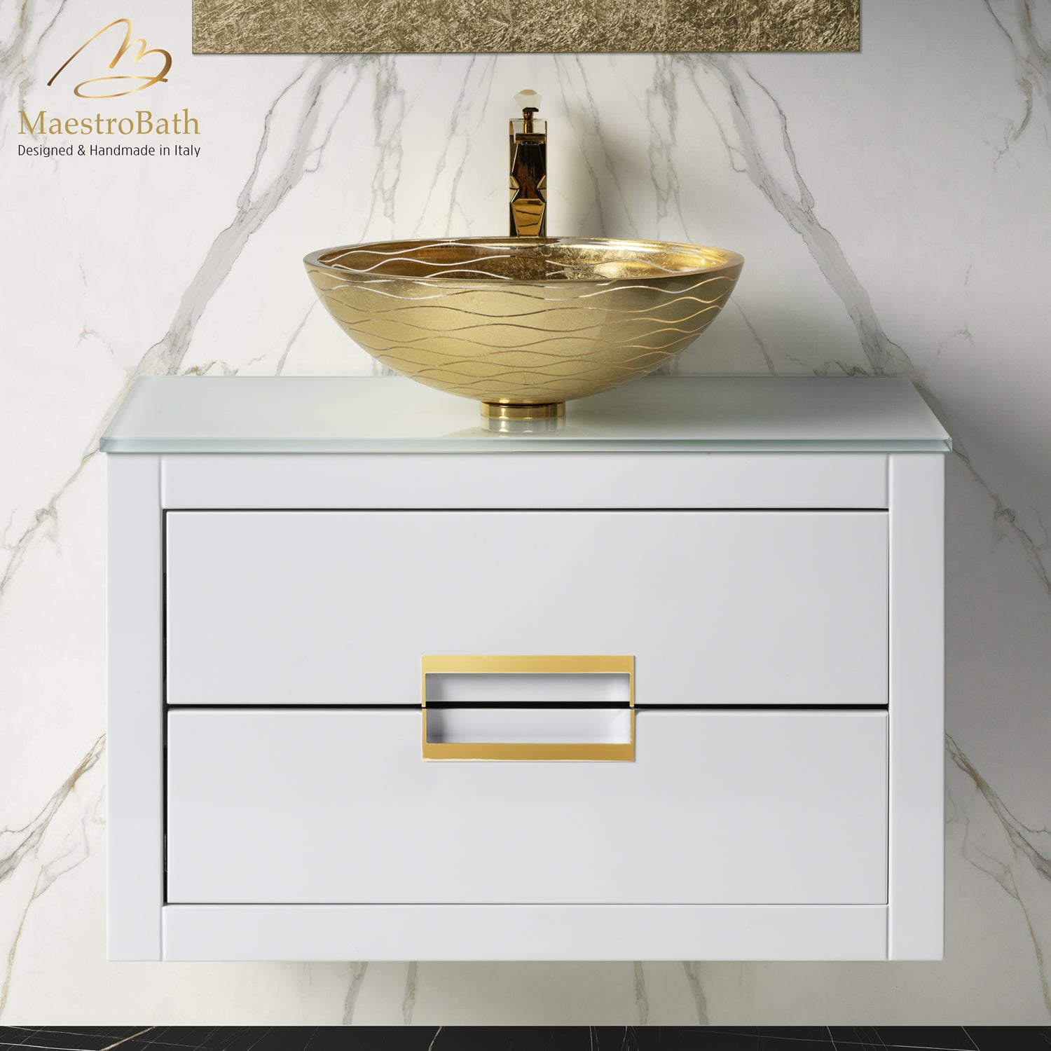 Danya White and Gold Leather Modern Bathroom Vanity 32 Inch #Size_32"