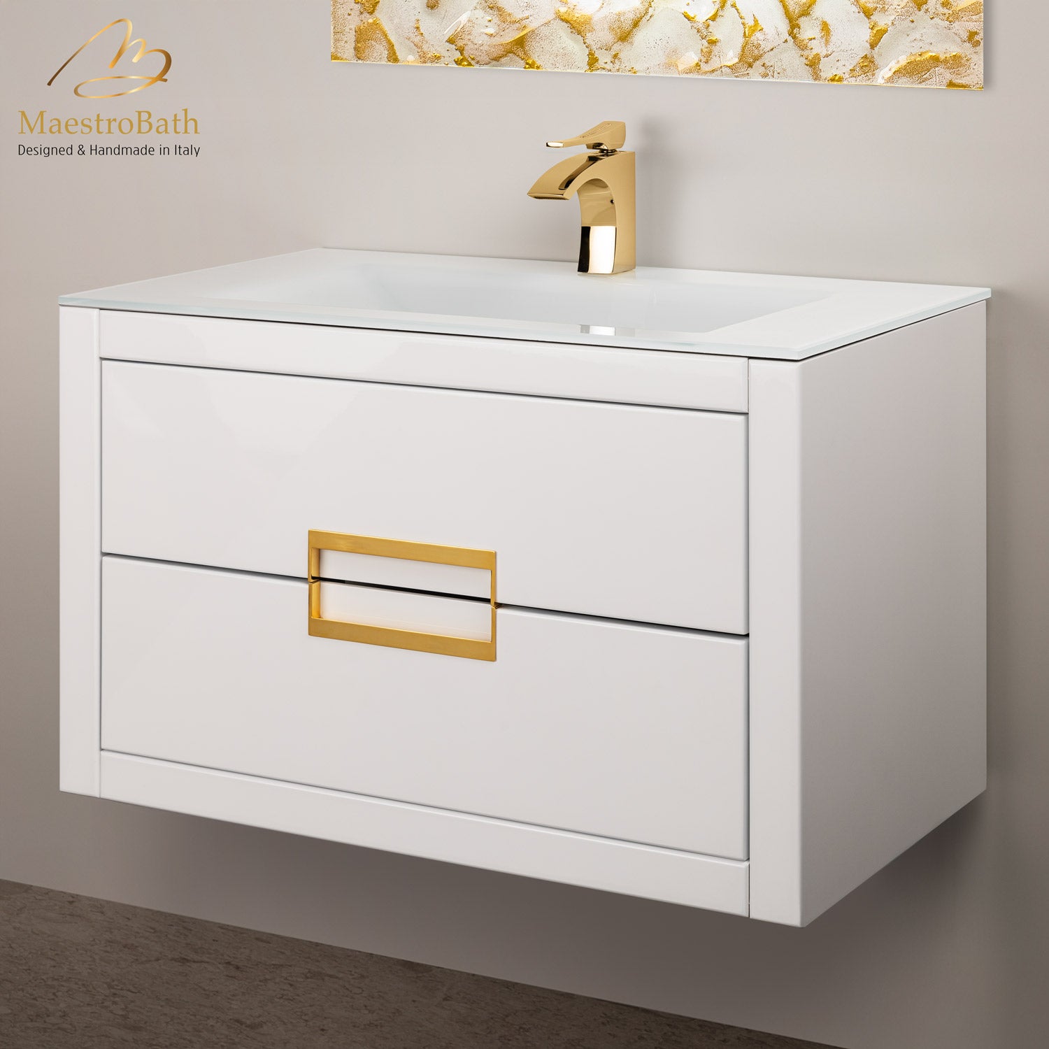 Danya White and Gold Leather Modern Bathroom Vanity 32 Inch #Size_32"