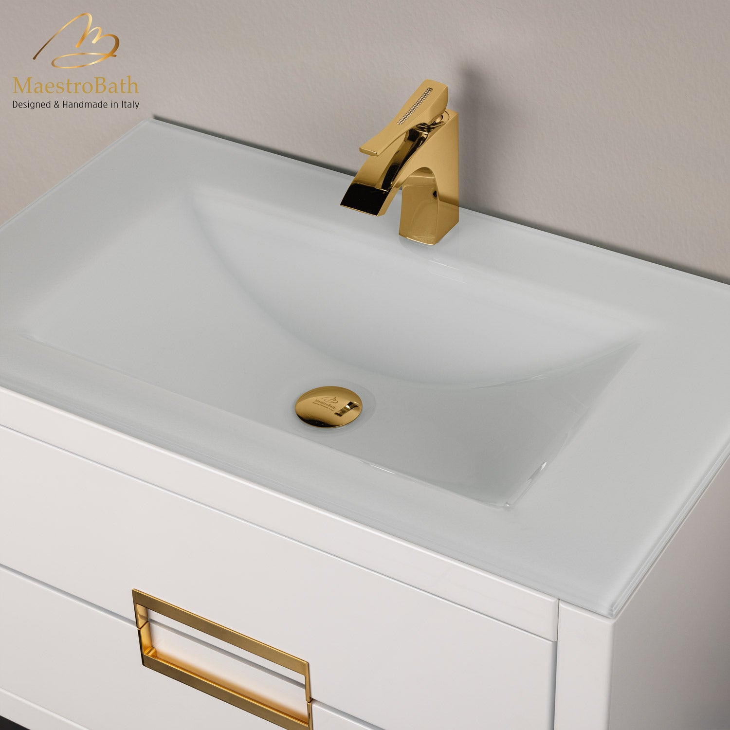 Danya White and Gold Leather Modern Bathroom Vanity 32 Inch #Size_32"