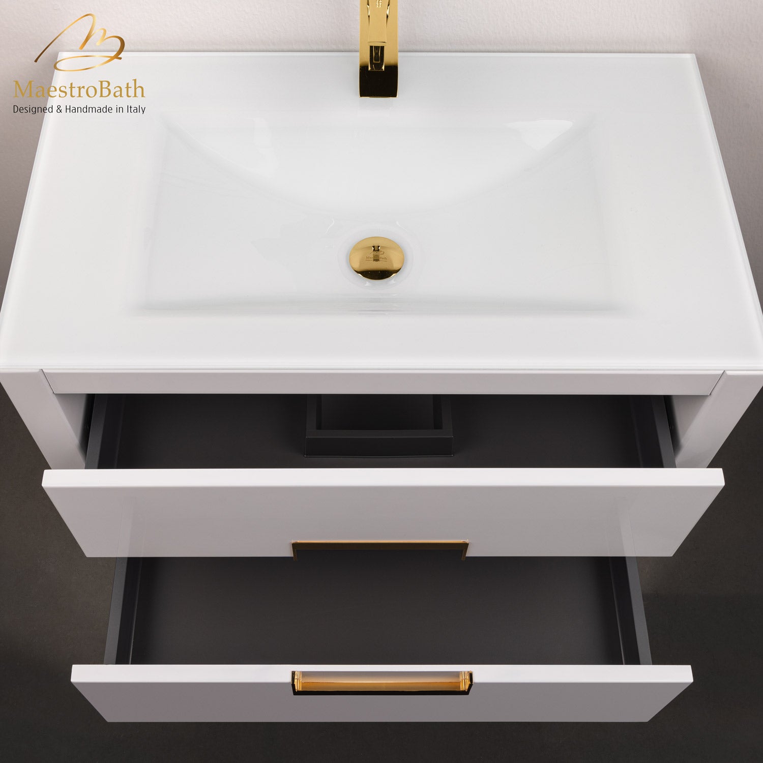Danya White and Gold Leather Modern Bathroom Vanity 32 Inch #Size_32"