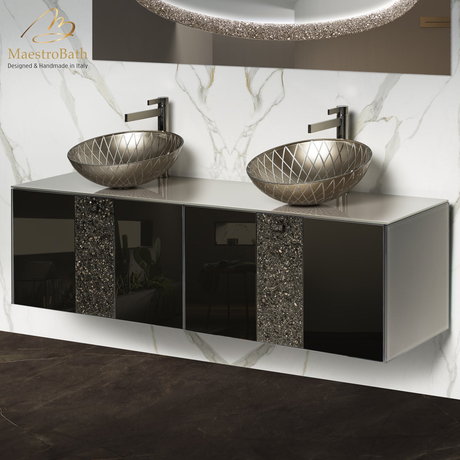 Luxury Crystal Glass Wallmount Bathroom Double Vanity | Bronze #color_bronze